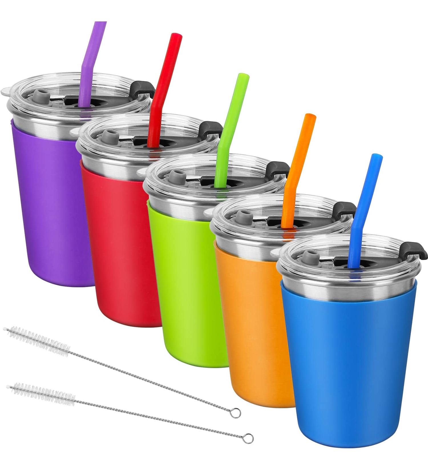 Kids Stainless Steel Sippy Cups 12oz - Spill Proof with Straws and Lids - Toddler Insulated Tumblers - 5 Pack Multicolor - Buy Online on SooperMarket.com