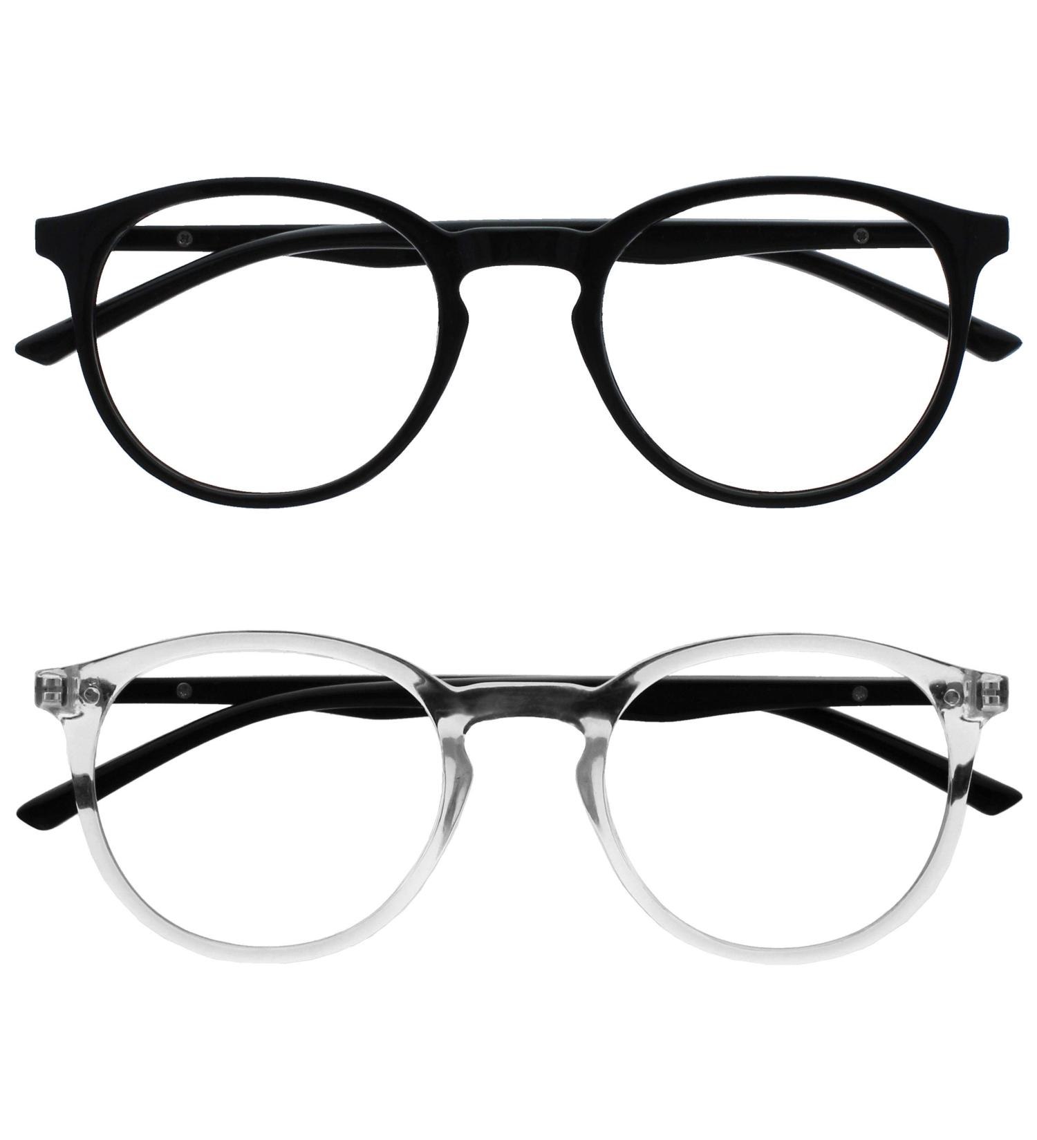 Opulize Met Reading Glasses 2 Pack - Slim Round Frame Scratch-Resistant Spring Hinges +1.50 Dioptria - Black/Transparent for Men & Women - Buy Online on SooperMarket.com
