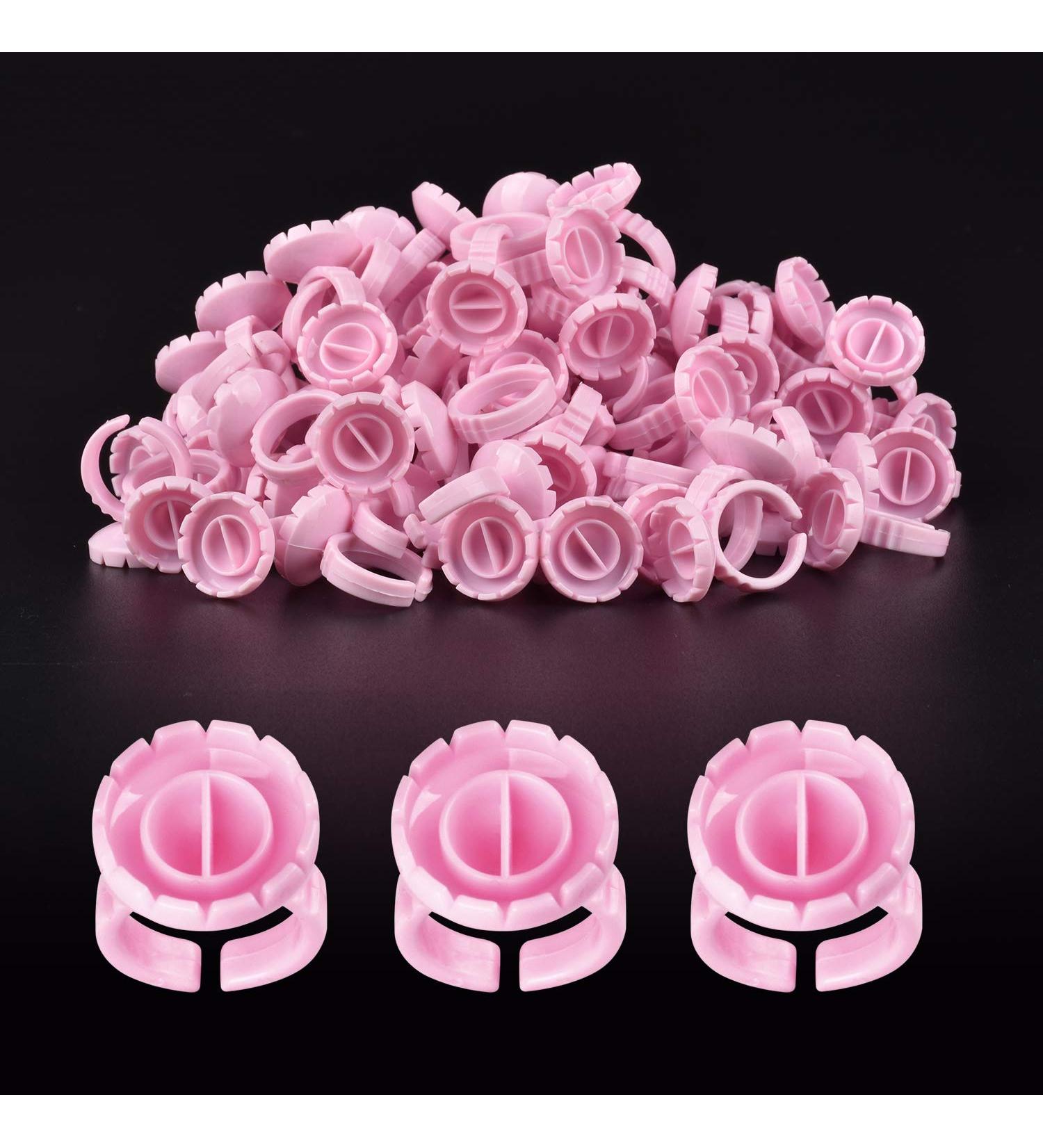 Eyelash Extension Glue Rings 100PCS - Disposable Fanning Cups - Pink MEKK Lash Supplies - Buy Online on SooperMarket.com