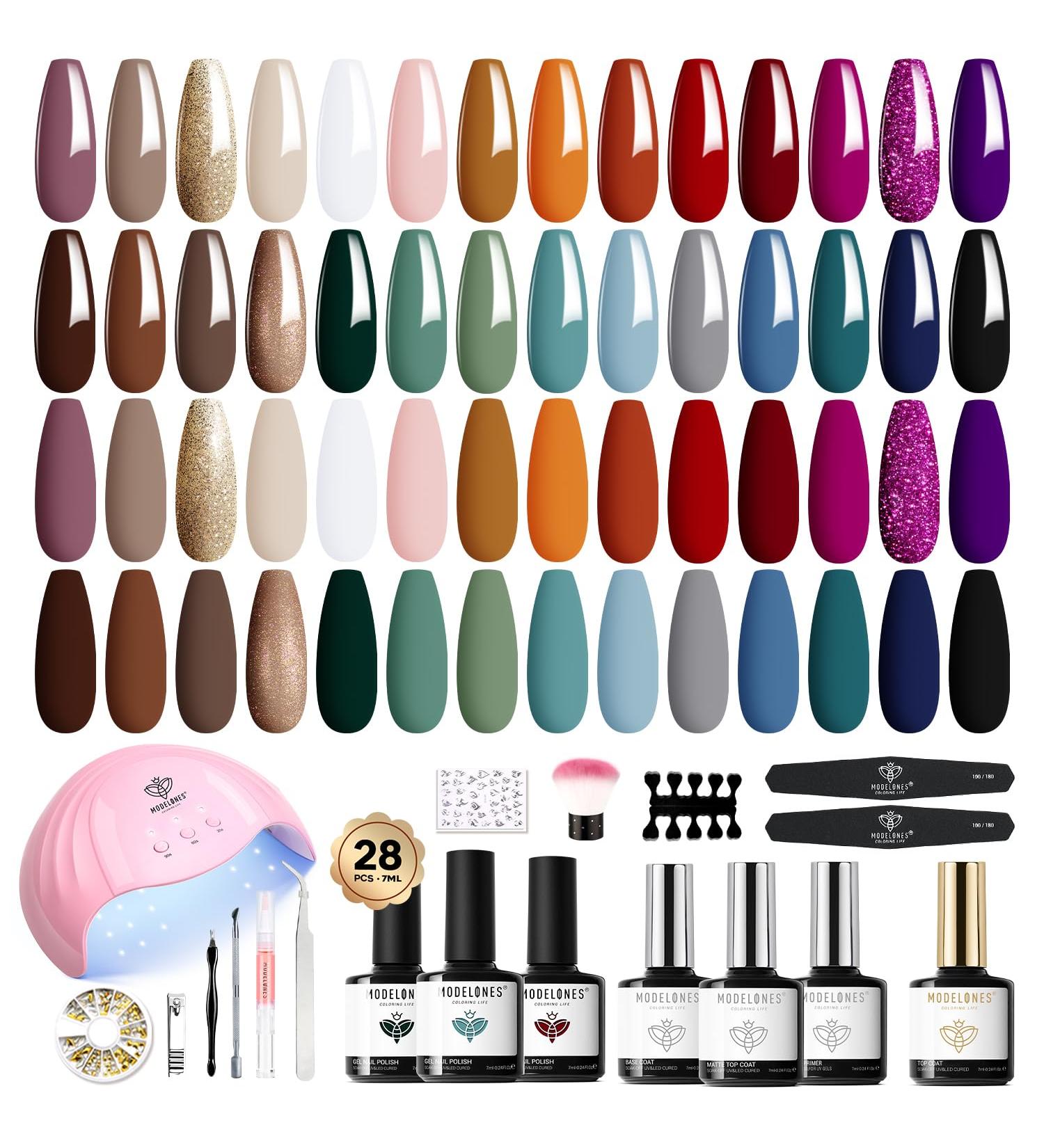 Modelones Gel Nail Kit 28 Colors Fall Winter Gel Nail Polish Set with Lamp - DIY Home Nail Curing Kit for Women - Buy Online on SooperMarket.com