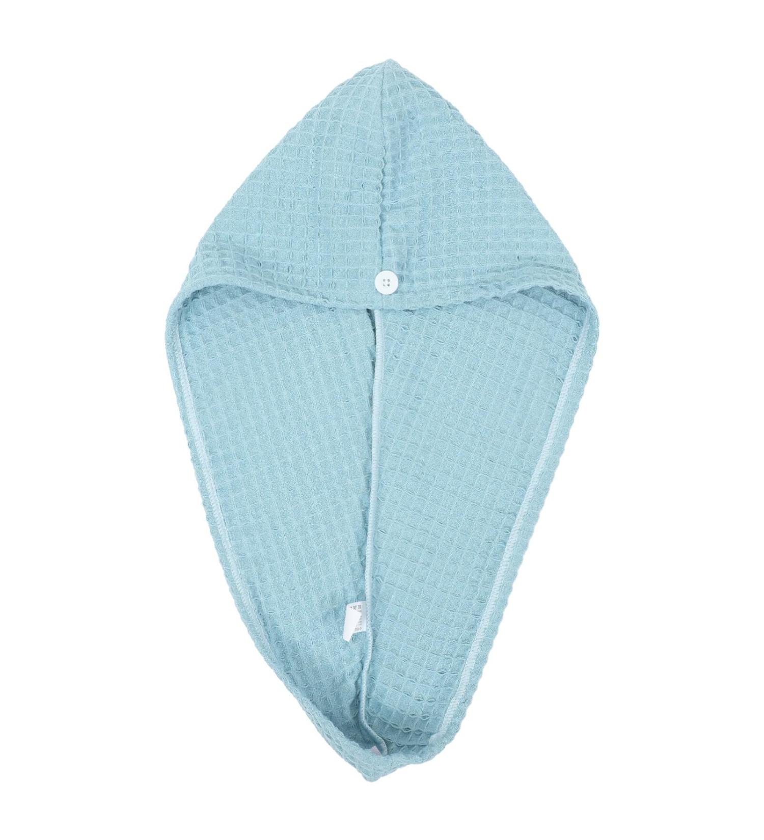 Buy Hair Drying Towel Turban - Waffle Button Wrap for Long Hair | Women's Shower Hair Wrap - Blue - Buy Online on SooperMarket.com