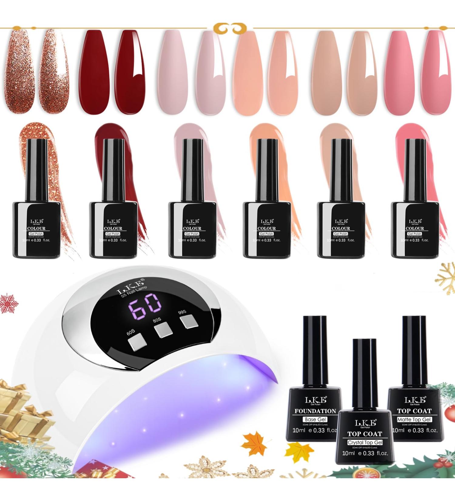Gel Nail Kit Set with 6 Colors, 54W UV Lamp, Glossy & Matte Top/ Base Coat - Pink, Gray, White Gel Polish Starter Kit for DIY Nail Art at Home - Buy Online on SooperMarket.com