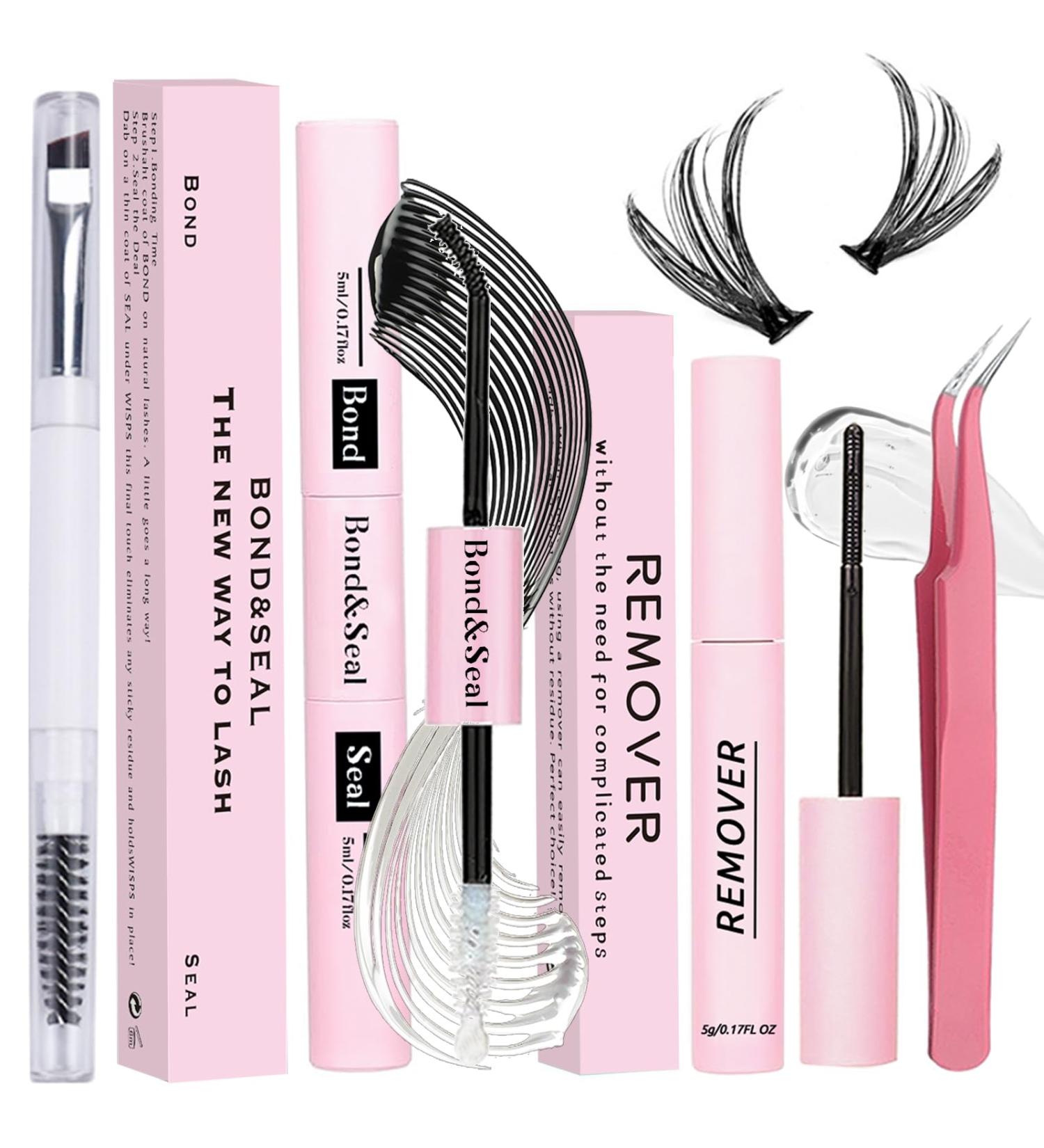 Qiveaory Lash Bond and Seal Kit 4 Pcs DIY Lash Extension with Waterproof Lashe Cluster Glue 72h Hold and Seal Lash Remover Tweezers Portable Eyelash Brush with Cap for Eyelash Extensions Beginners - Buy Online on SooperMarket.com