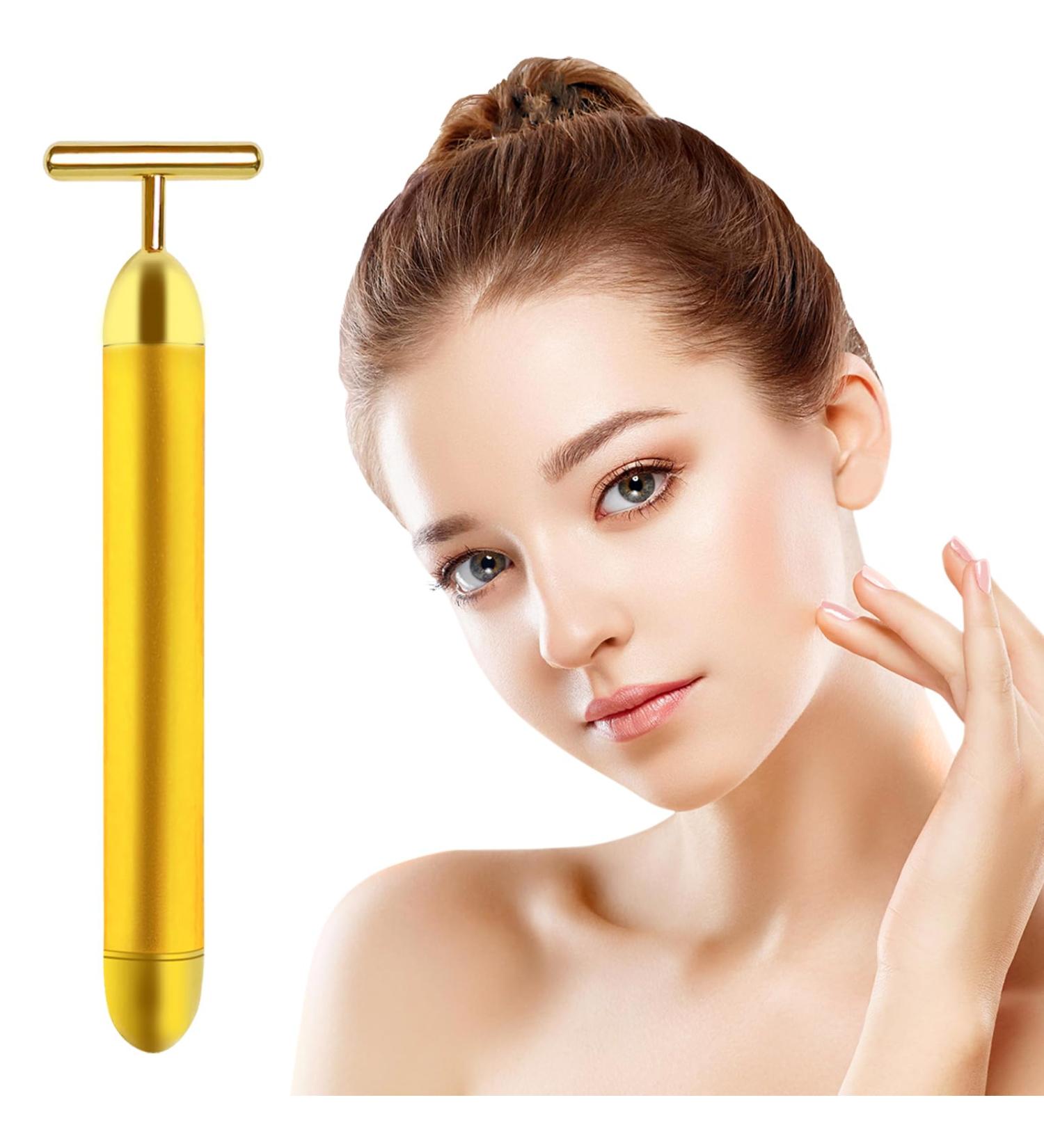 Shop Aubric 24k Gold Face Massager - T-Shape Electric Wand for Anti-Aging Skin Firming & Wrinkle Reduction | Global Shipping Available - Buy Online on SooperMarket.com