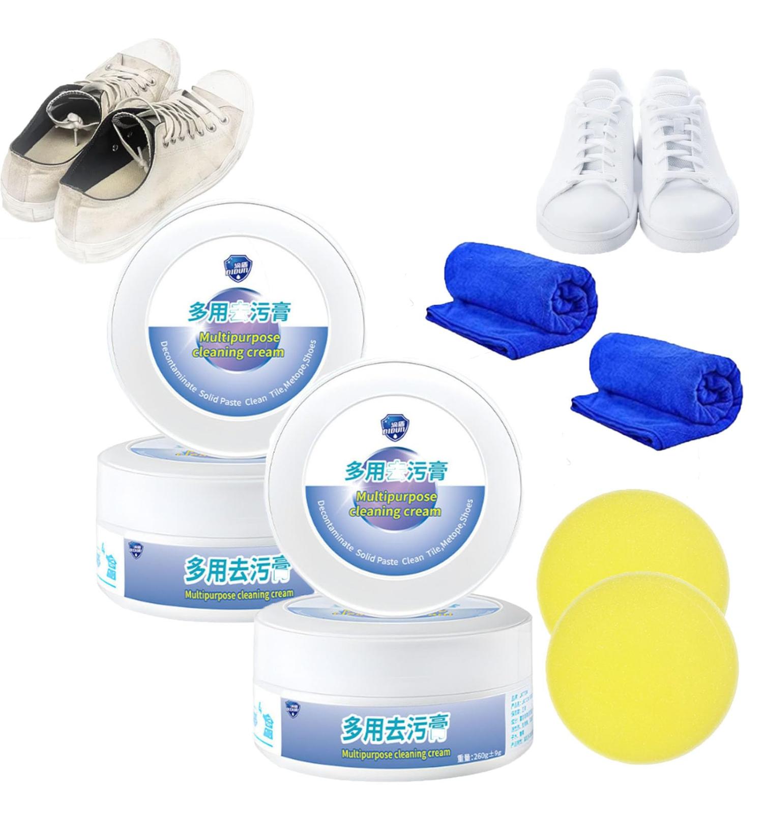 HOPASRISEE New Multi-functional Cleaning and Stain Removal Cream Multipurpose Cleaning Cream White Shoe Cleaner White Shoe Cleaning Cream with Sponge No Need to Wash Just Rub It Bright (2pcs) - Buy Online on SooperMarket.com
