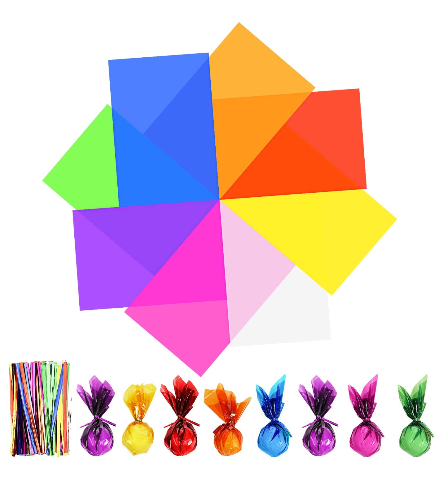 Tallew 16 Pcs 28 x 40 Inch Cellophane Sheets Cello Wraps Colored Cellophane Paper Transparent Colored Gift Wrap Cellophane with 240 Pcs Metallic Twist Ties  for DIY Arts Crafts Gifts Wrapping - Buy Online on SooperMarket.com