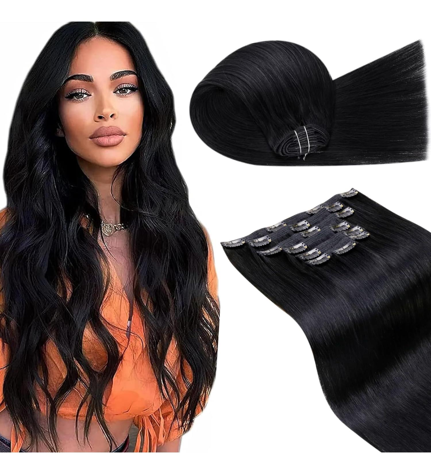 Buy Laavoo Real Hair Clip-In Extensions - 120g Remy Human Hair Black 7pcs 40cm - Perfect for Volume & Length - Buy Online on SooperMarket.com