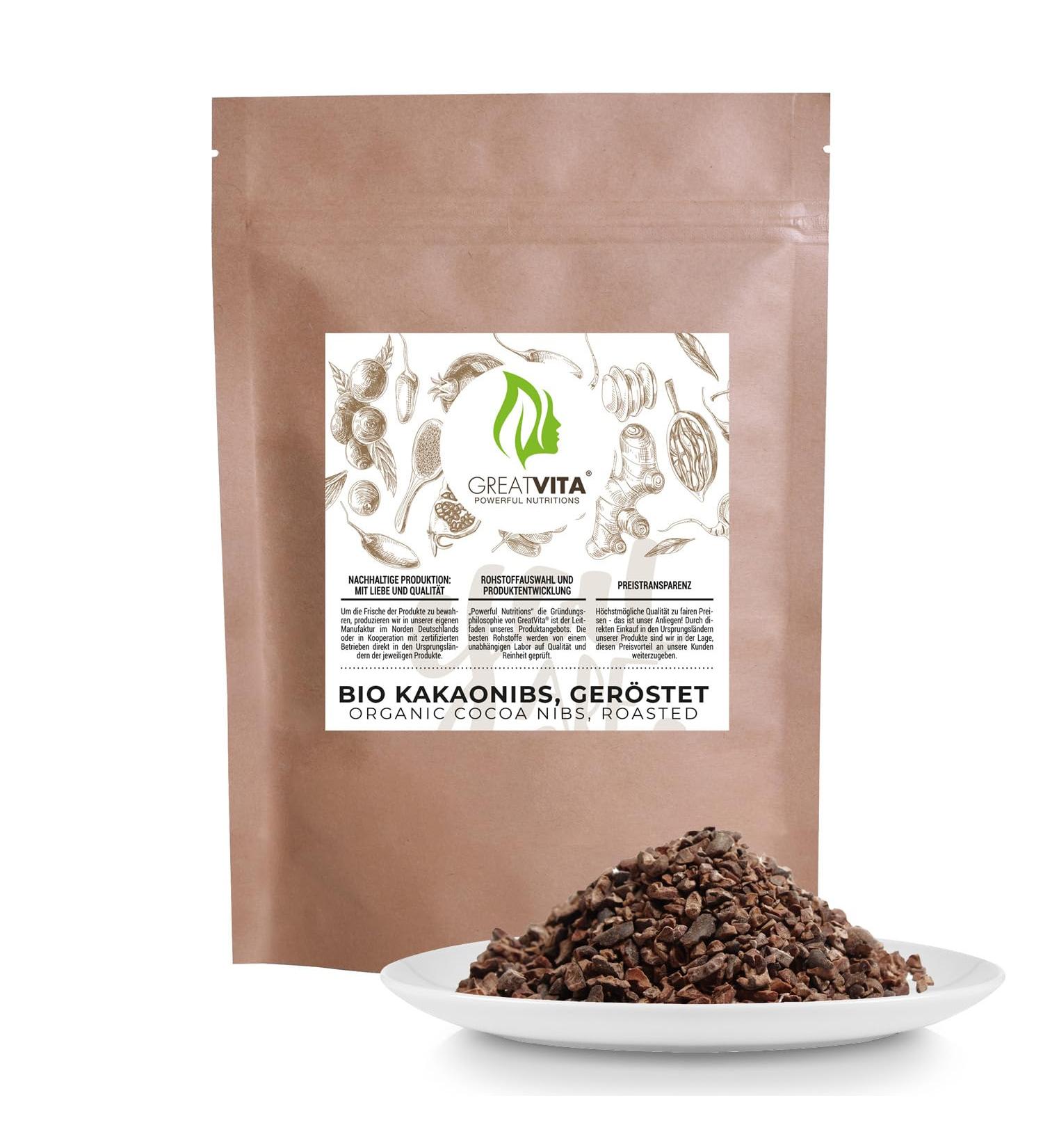 GreatVita Organic Cocoa Nibs 800g - Premium Roasted & Peeled Cocoa Beans from Peru | High-Fiber Topping for Healthy Recipes - Shop Internationally - Buy Online on SooperMarket.com