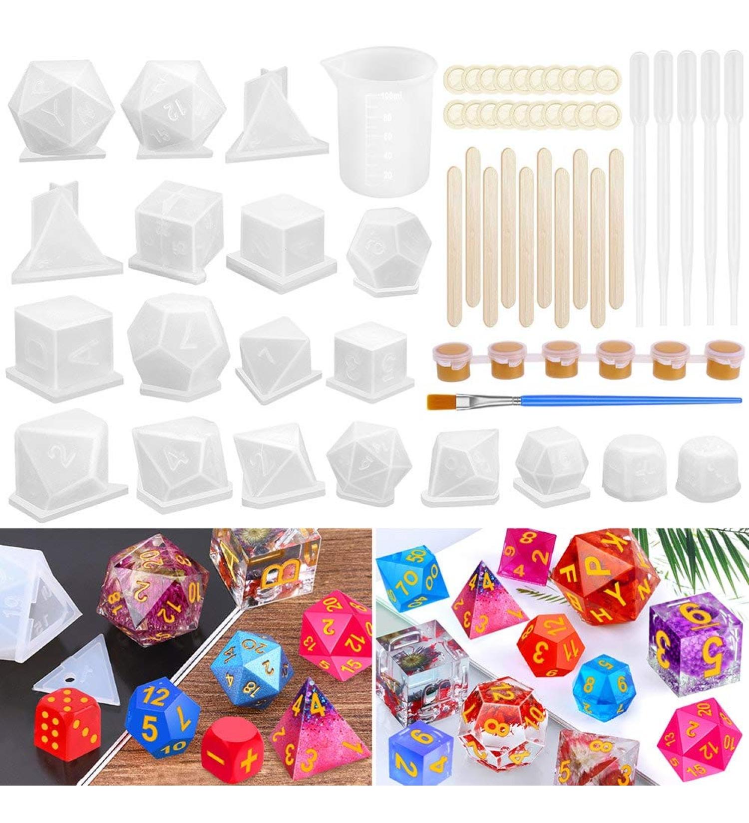 Shynek Resin Dice Molds Set - 19 Polyhedral Styles with Silicone Mold, Tools, and Paints for Epoxy Resin Dice Making - Buy Online on SooperMarket.com