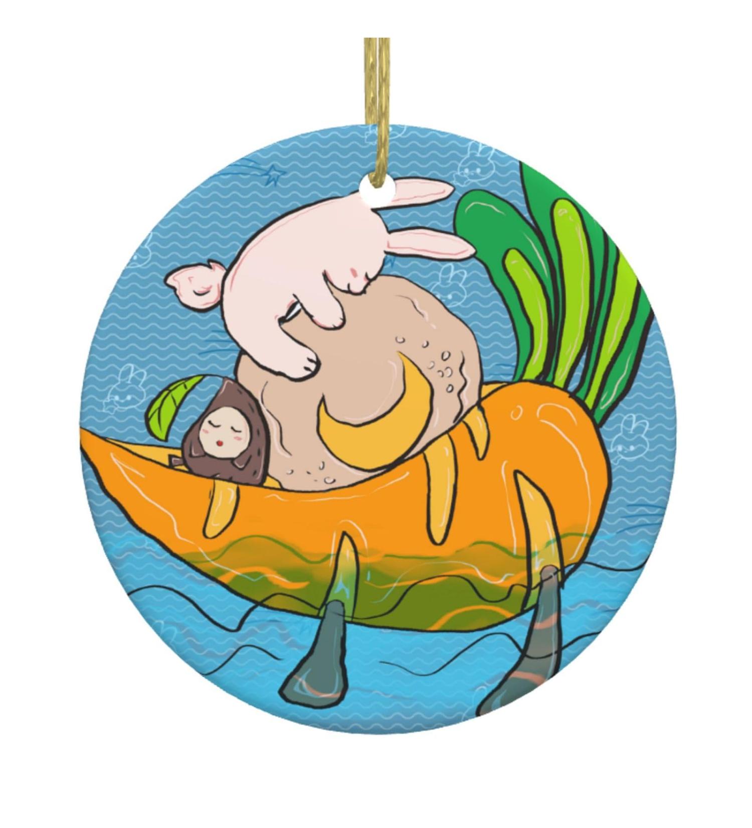 YYHHAOFA Sunflower Seeds and Rabbits Prints Christmas Ceramic Round Pendant Decoration - Festive Hanging Ornament for Stores and Homes -2.9 in - Buy Online on SooperMarket.com