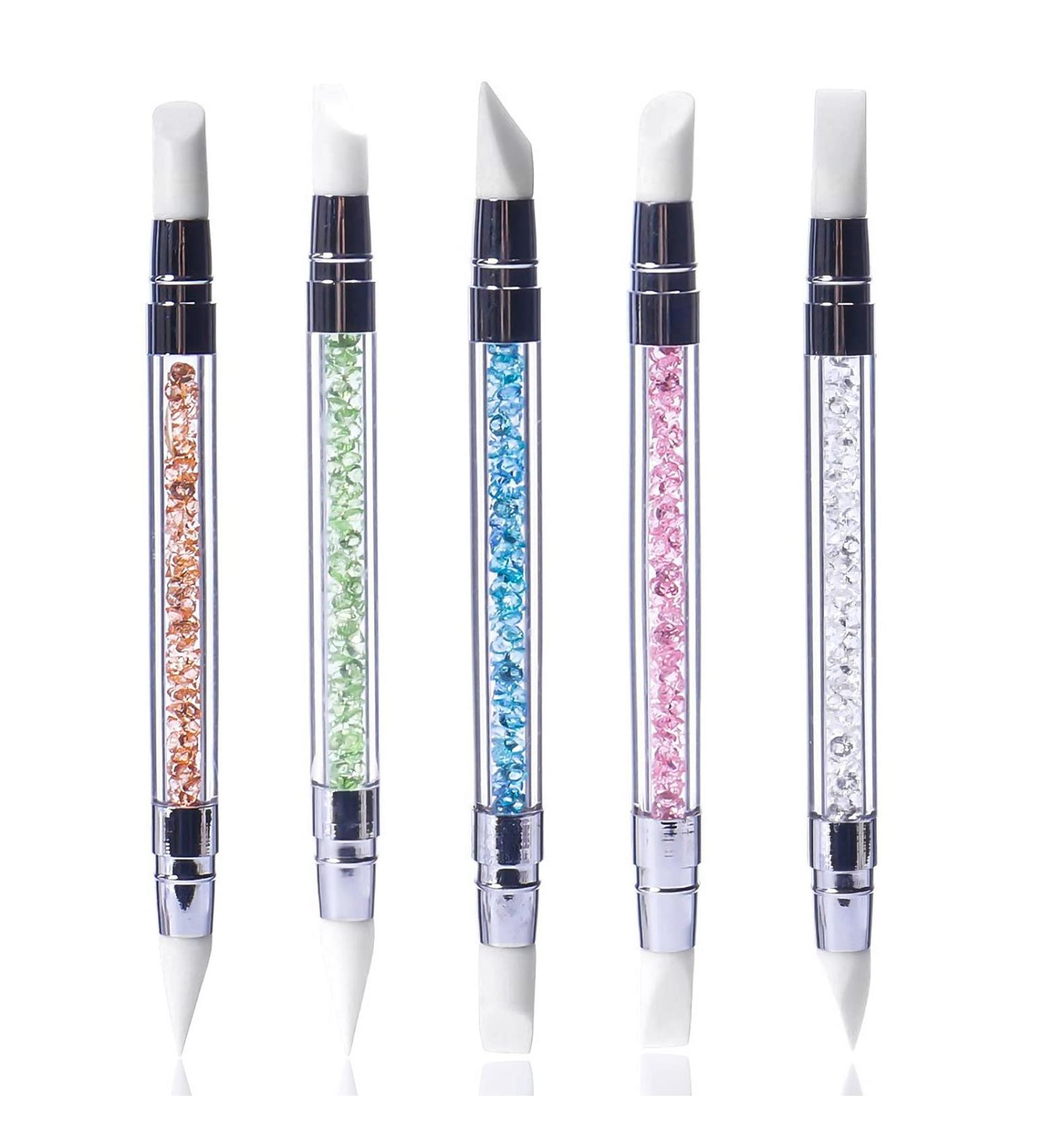 Sularpek 5Pcs Silicone Nail Art Acrylic Pen Brushes - Rhinestone Handle Double-Ended Nail Art Pen for 3D Design, Foil Carving, Drawing, and Dotting Tools - Buy Online on SooperMarket.com