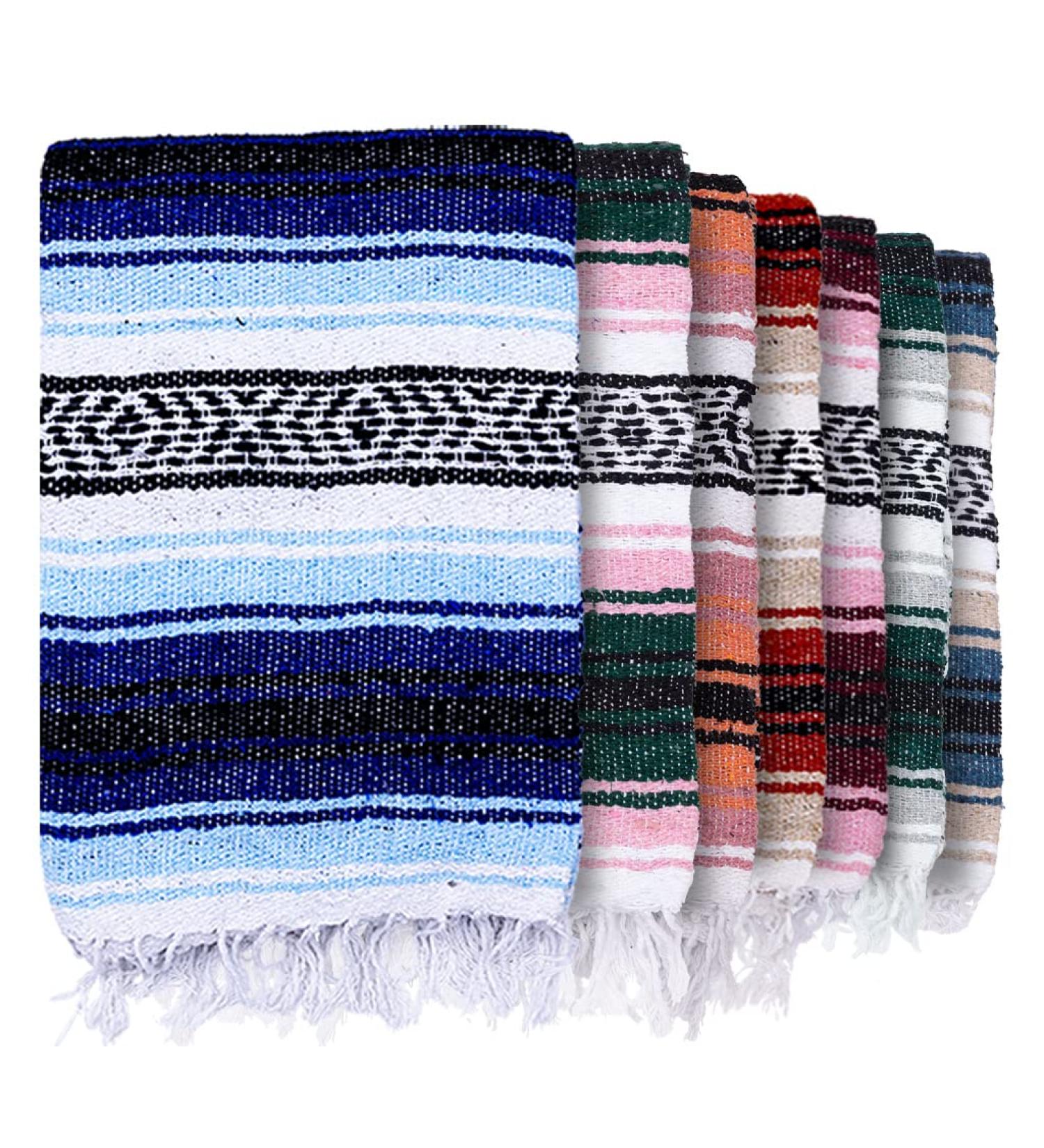 Craft & Kin Handcrafted Mexican Serape Blanket - 50x70 inches | Authentic Yoga, Falsa, Outdoor, Beach Blanket in Maya Blue - Buy Online on SooperMarket.com