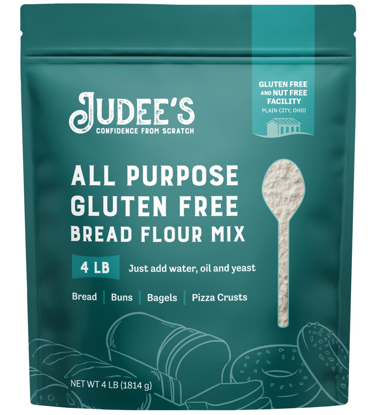 Judee's Gluten Free Bread Flour Mix 4 lb - Versatile Mix for Homemade Bread, Pizza, Bagels & More - Baking and Cooking Essential - 4 Pound Pack - Buy Online on SooperMarket.com