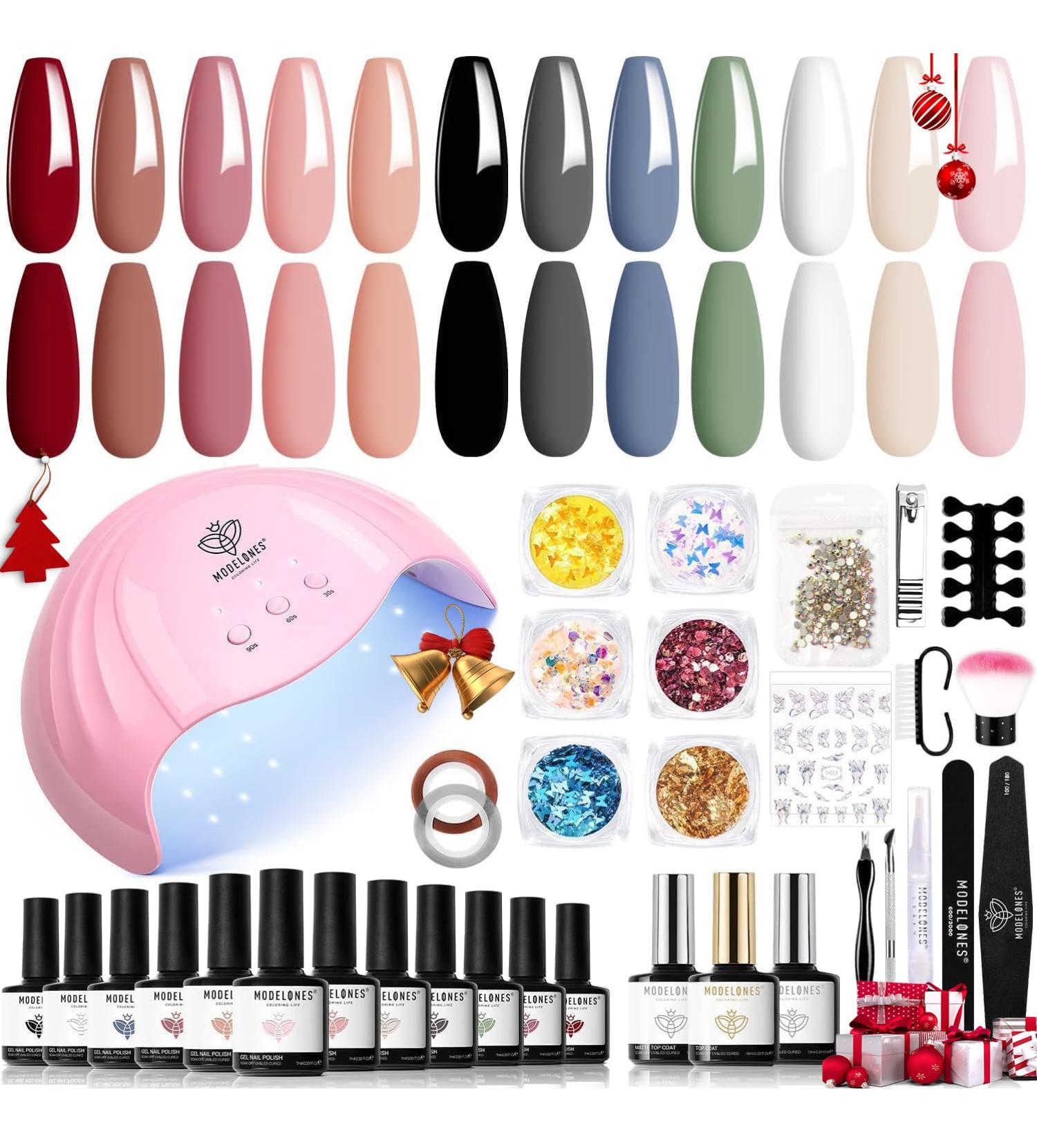 Modelones Gel Nail Kit - 12 Colors Gel Nail Polish Set with Lamp | Starter Kit with 48W Nail Lamp and Manicure Tools | DIY Nail Art at Home - Buy Online on SooperMarket.com