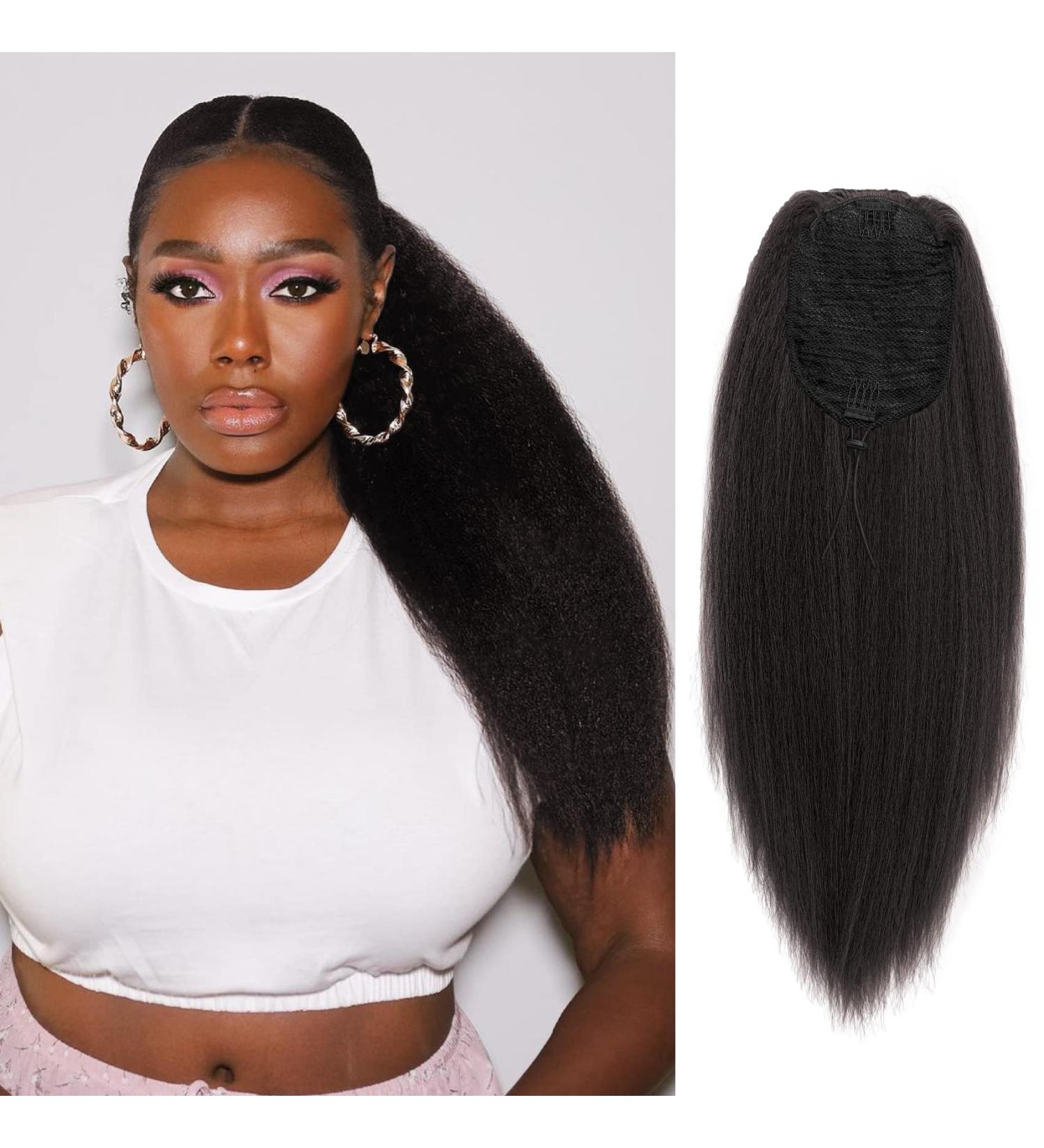 Allyreetress Natural Black Yaki Drawstring Ponytail Extension for Black Women Kinky Staight Up Down Ponytails Synthetic Hair Extensions 20 Inches Clip in (2#) 20 inches #2 - Buy Online on SooperMarket.com