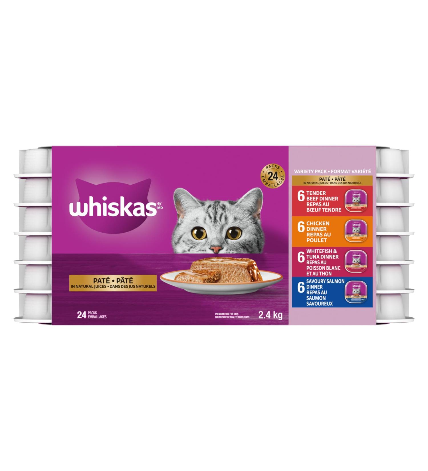 WHISKAS Adult Wet Cat Food Variety Pack Pat - Chicken Salmon Beef and Whitefish & Tuna 100g Trays (24 Pack) Cat Food Beef - Chicken - Salmon - Whitefish & Tuna 100 g (Pack of 24) - Buy Online on SooperMarket.com