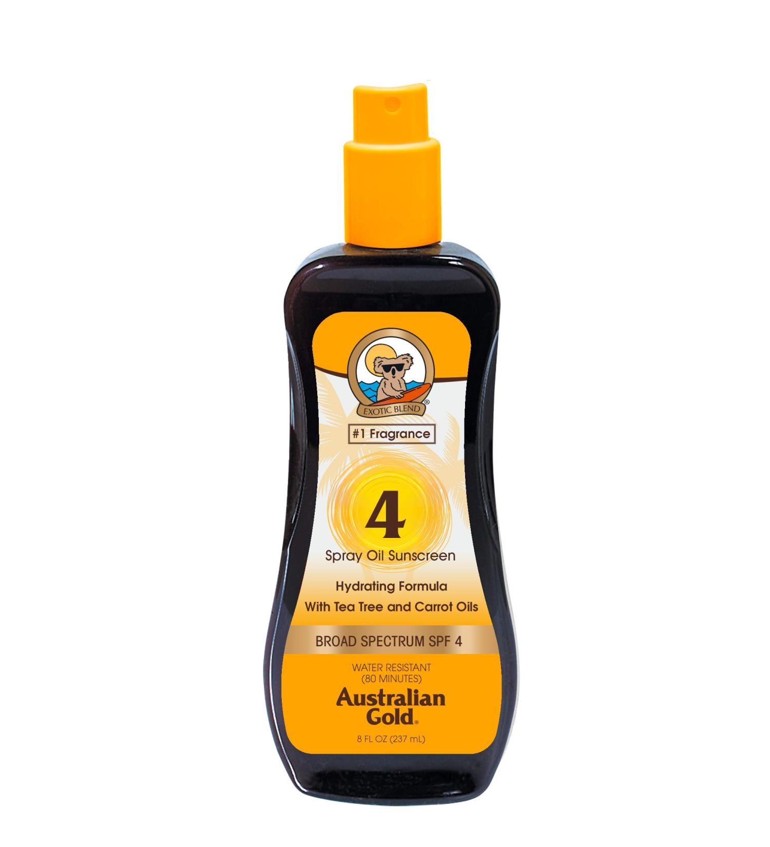 Australian Gold SPF 4 Spray Oil Sunscreen - 8 oz | Carrot Oil Formula | Broad Spectrum | Water Resistant - Buy Online on SooperMarket.com
