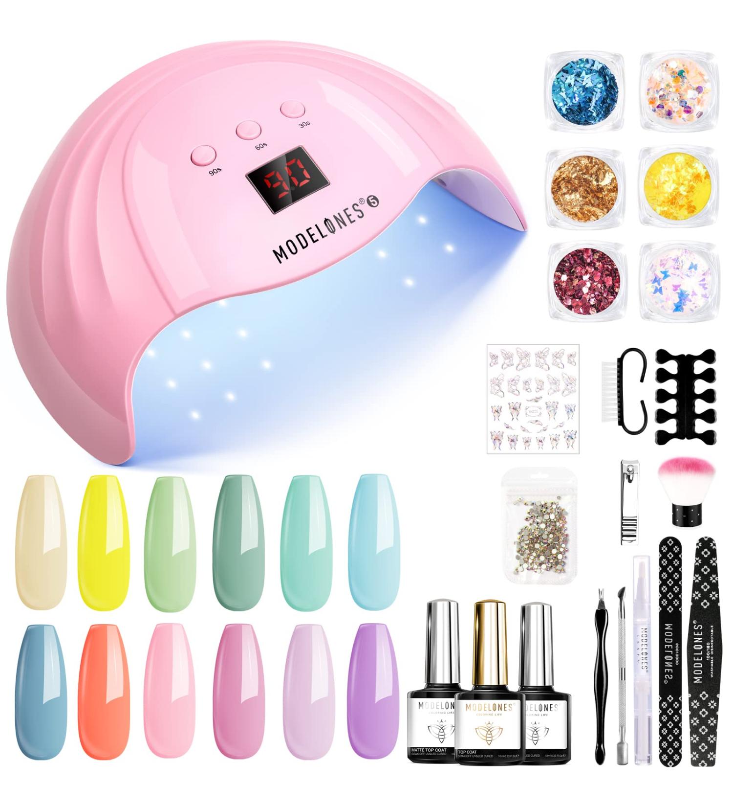 Modelones Gel Nail Kit - 12 Colors Gel Nail Polish Set with Lamp Starter Kit 48W Nail Lamp Gloss Matte Top Coat Base Coat Gel Nail Starter Kit Beauty Gifts - Buy Online on SooperMarket.com
