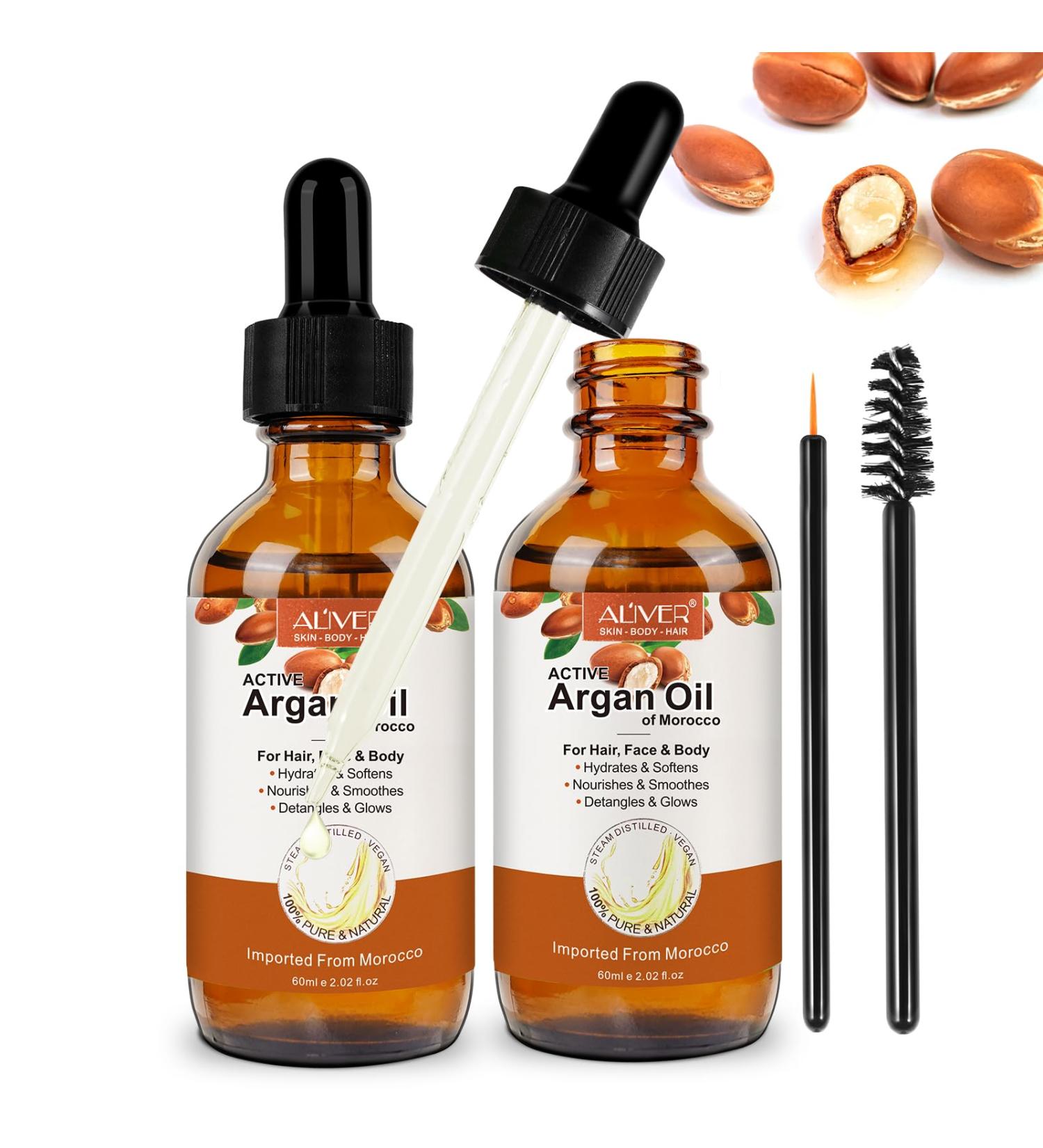 Organic Cold Pressed Argan Oil for Hair & Skin - 2 Pack (60 ml) - Pure Additive-Free with Pipette - Buy Online on SooperMarket.com