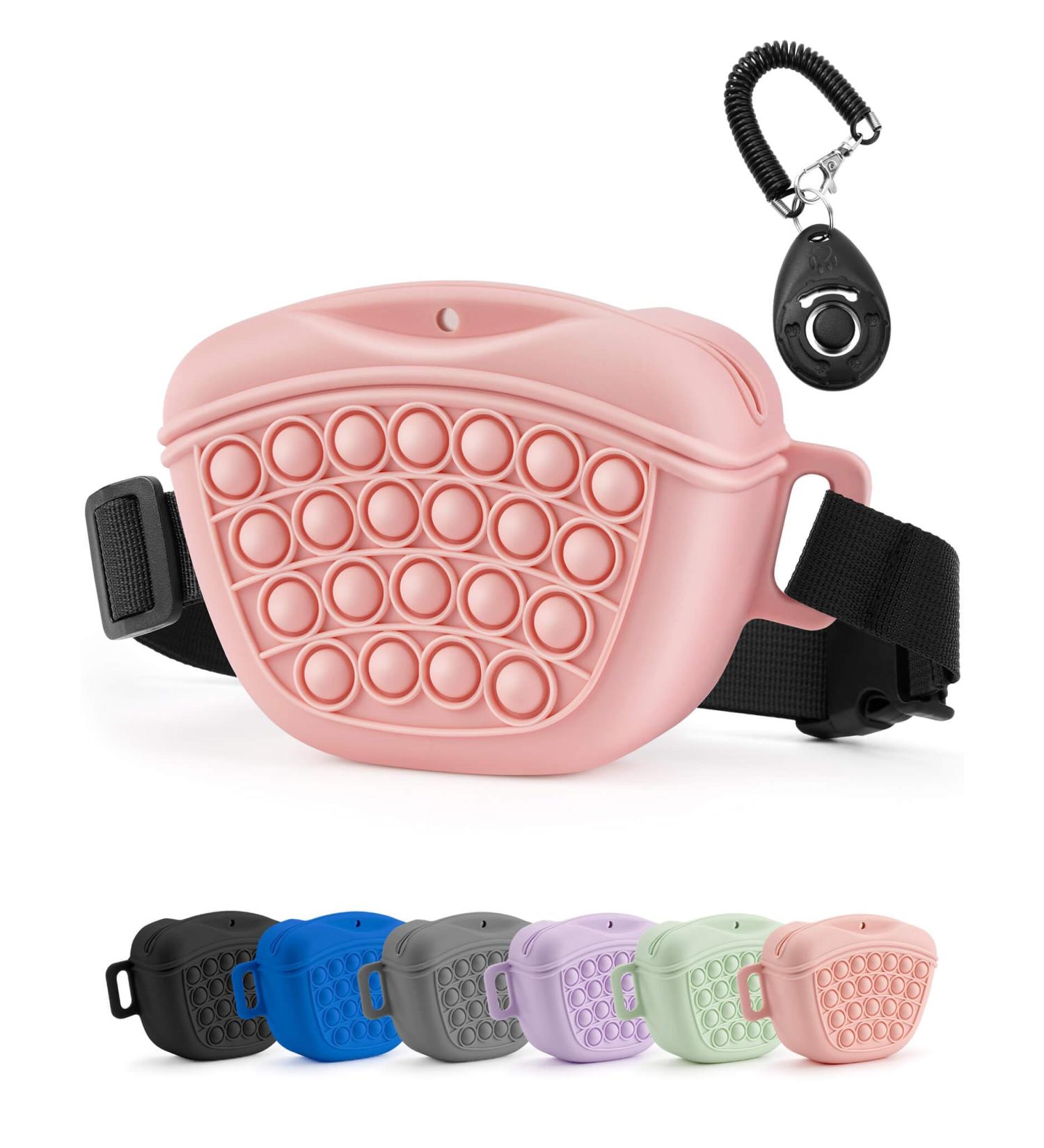 Gobeigo Pink Silicone Dog Treat Bags with Clicker - Magnetic Closure for Training & Walks | Puppy Fanny Pack - Buy Online on SooperMarket.com