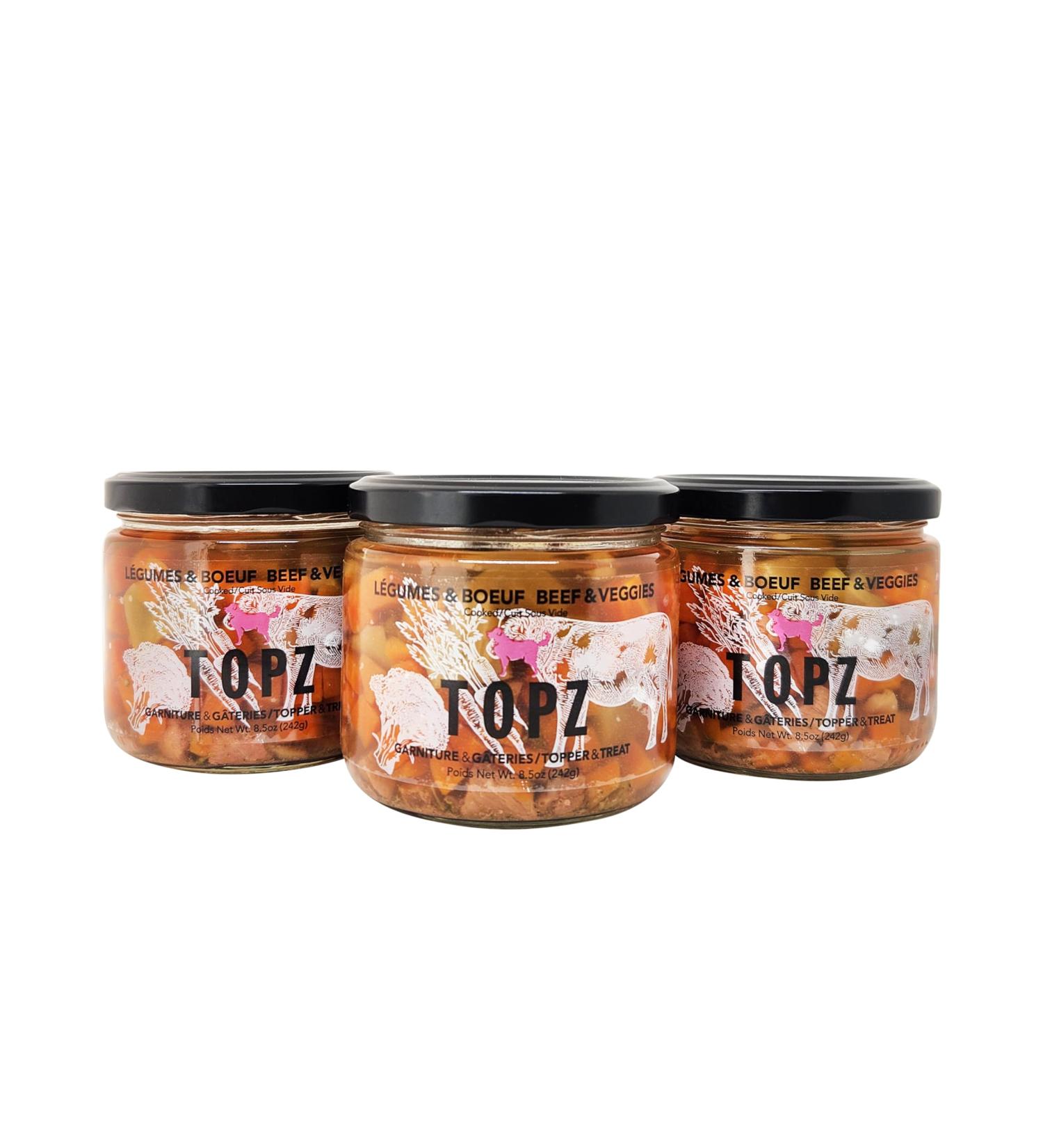 TOPZ Dog Food Chunky Beef & Veggies Broth Kibble Topper - 100% Natural Dog Food Topper in Beef Bone Broth with vegtables for Picky Eaters - No Preservatives - All Natural Dog Treat & Mix-in (3-Pack) - Buy Online on SooperMarket.com
