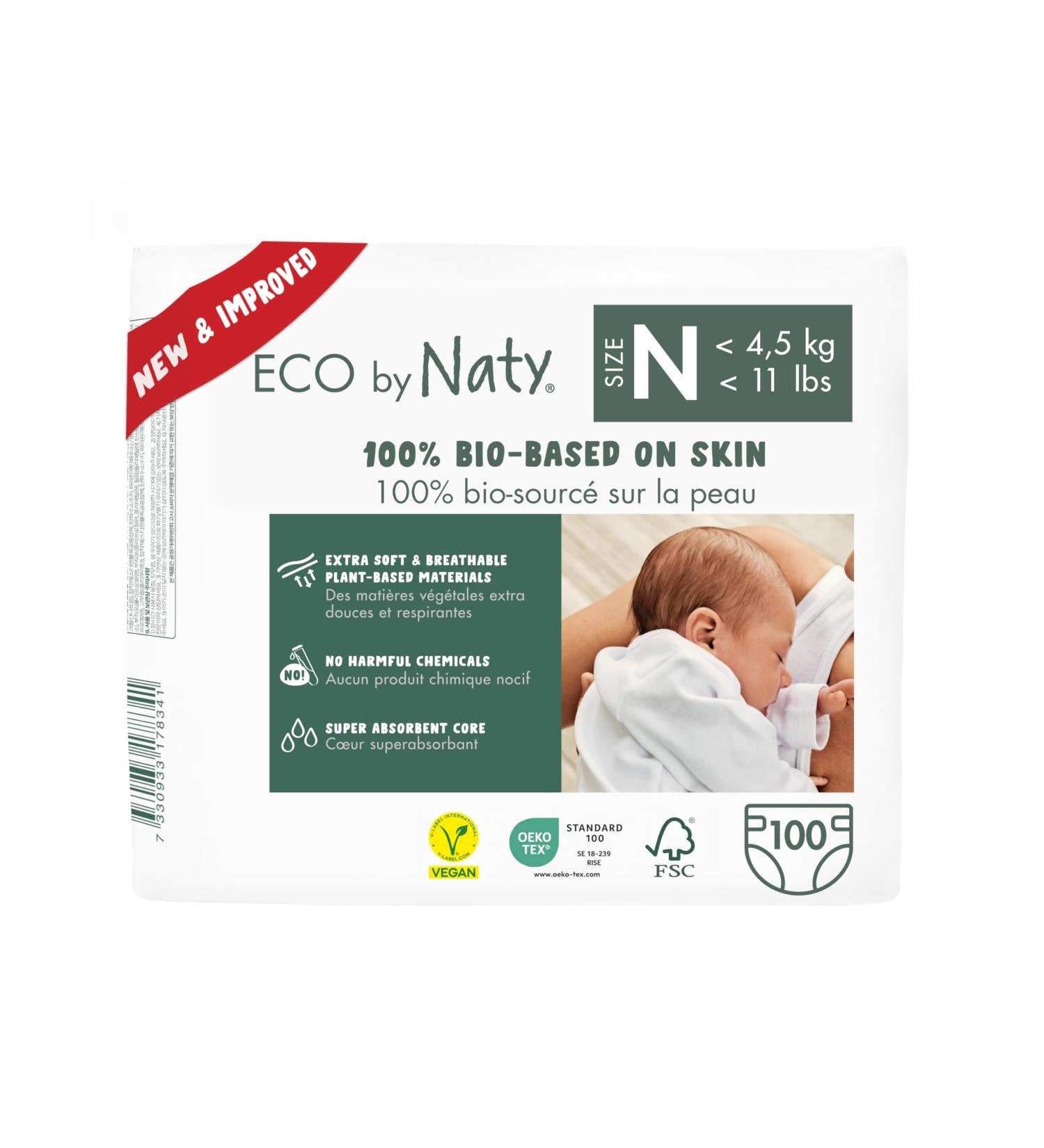 Eco by Naty Baby Eco Diapers - Premium Bio Diapers for Sensitive Skin | Plant-Based Environmentally Friendly (Newborn 100 Pieces) - Buy Online on SooperMarket.com
