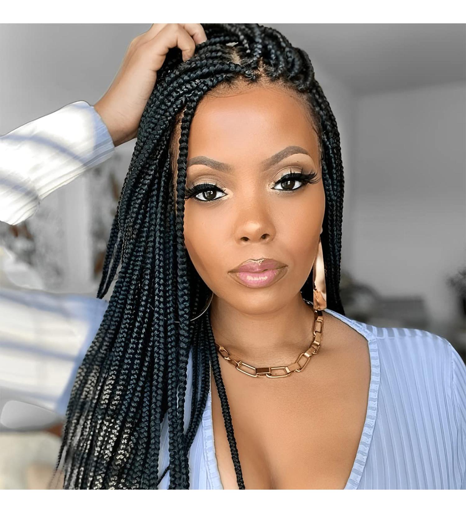 Bilisar Box Braid Wig for Black Women - 30 Inch Hand Braided Synthetic Lace Front Wig with Baby Hair - Lightweight Knotless Cornrow Braids in Natural Black (1B) - Buy Online on SooperMarket.com