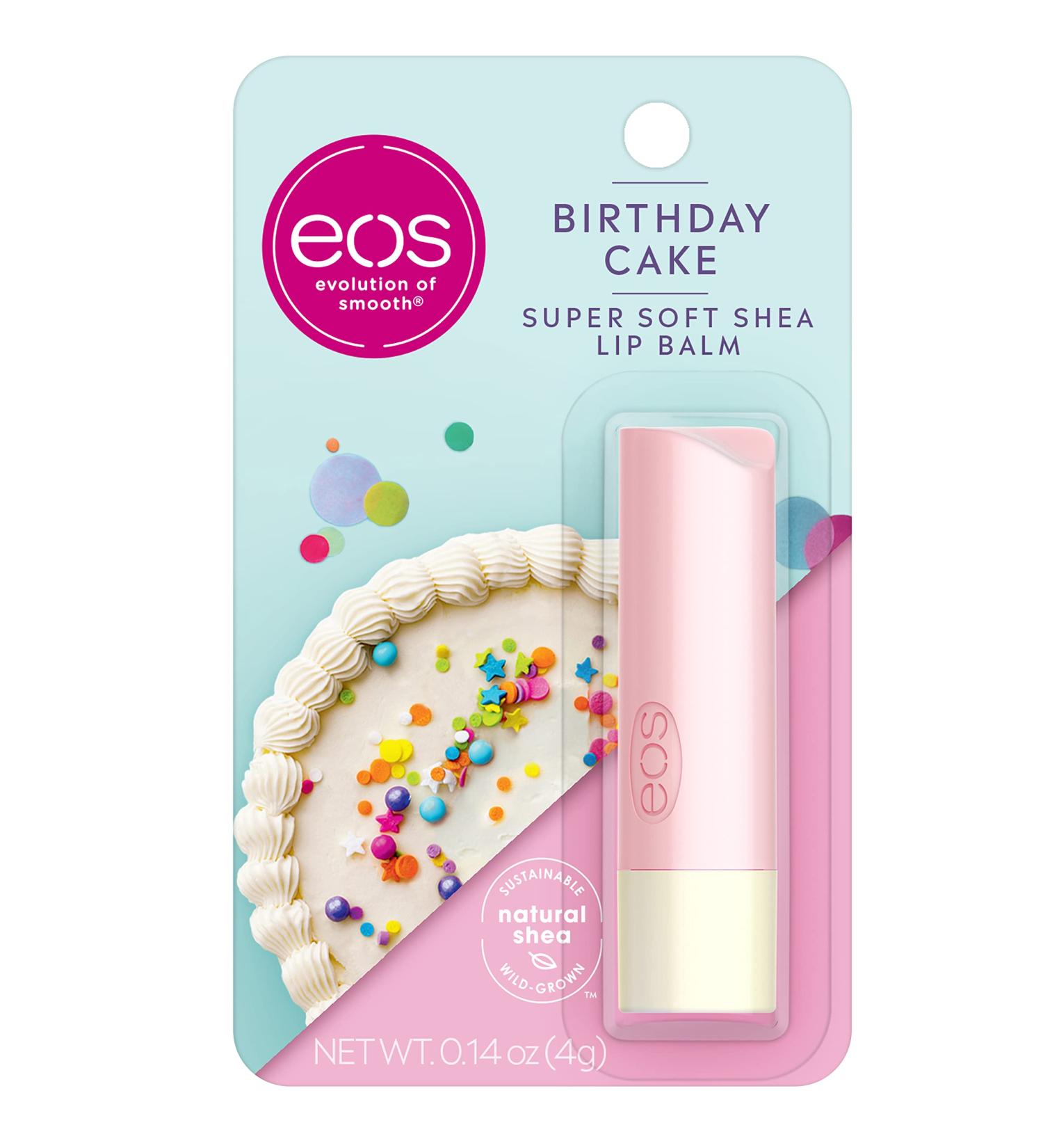 EOS Super Soft Shea Lip Balm Stick- Birthday Cake | 0.14 oz | Long-Lasting Hydration - Buy Online on SooperMarket.com