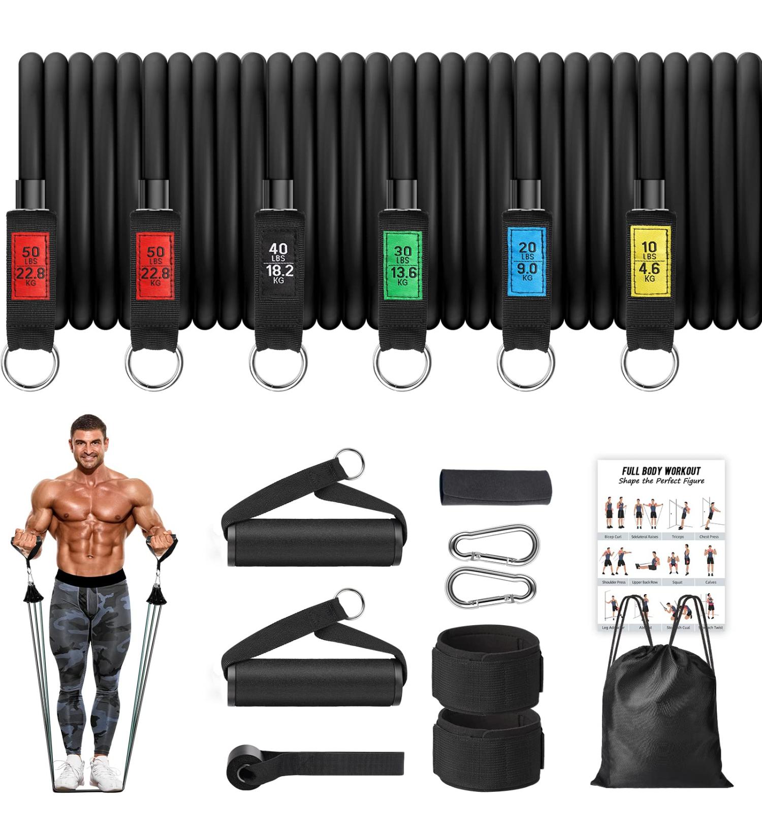 Ezona 200lbs Resistance Bands Set for Men and Women - Heavy Exercise Bands with Handles, Door Anchor, Ankle Straps - Home Gym, Yoga, Physical Therapy - Buy Online on SooperMarket.com