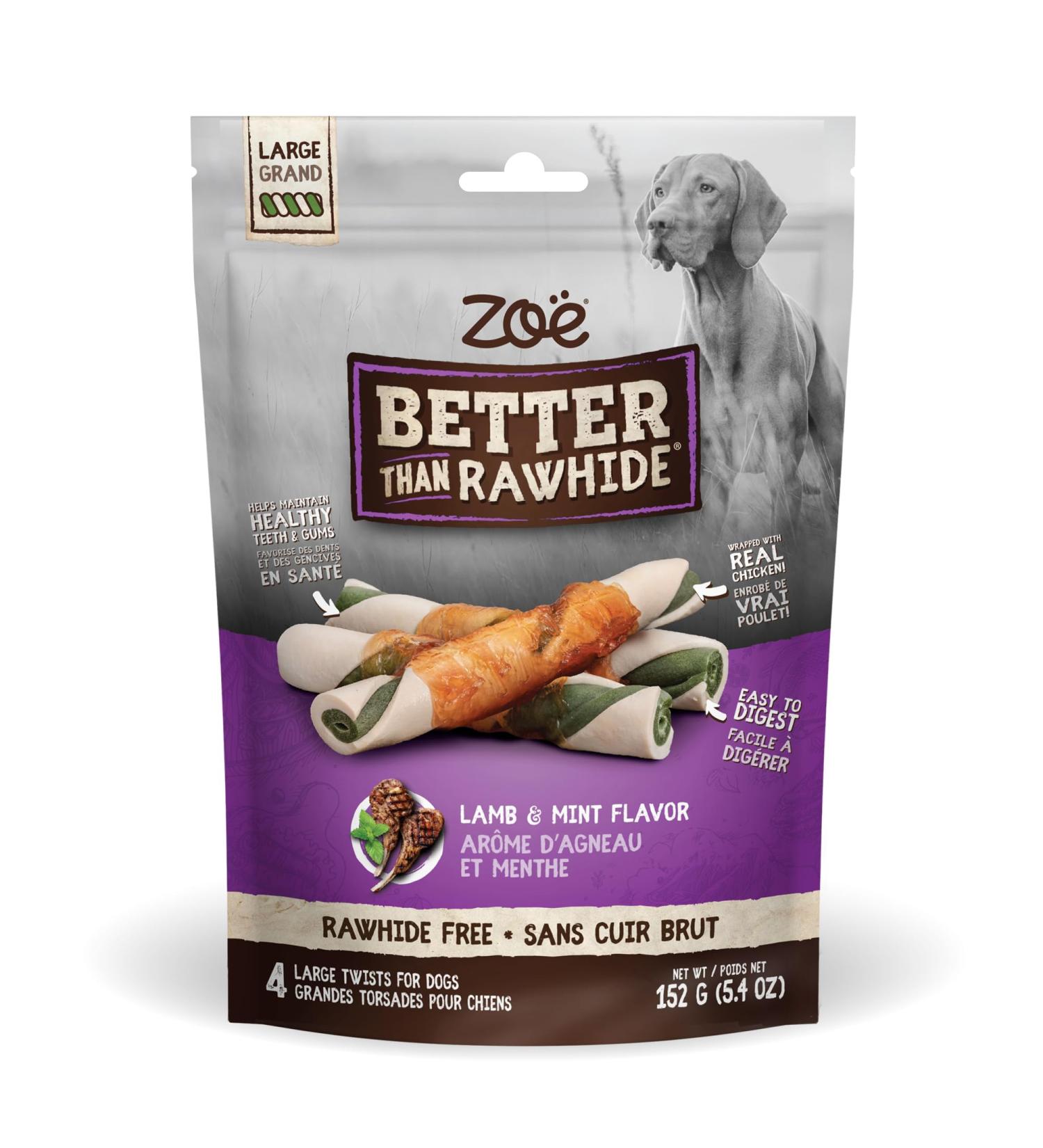 Zoe Better Than Rawhide Dog Treats - Lamb & Mint Flavour - 152g (5.4 oz) - 4 Large Twists - Buy Online on SooperMarket.com
