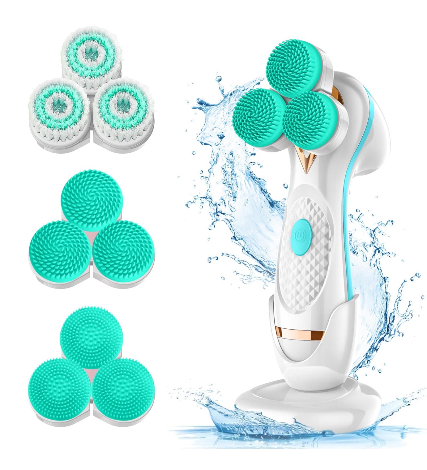 3D Facial Cleansing Brush Electric Face Scrubber with 3 Replacement Heads for Deep Cleaning|Gentle Exfoliate|Tighten Skin (Blue) - Buy Online on SooperMarket.com