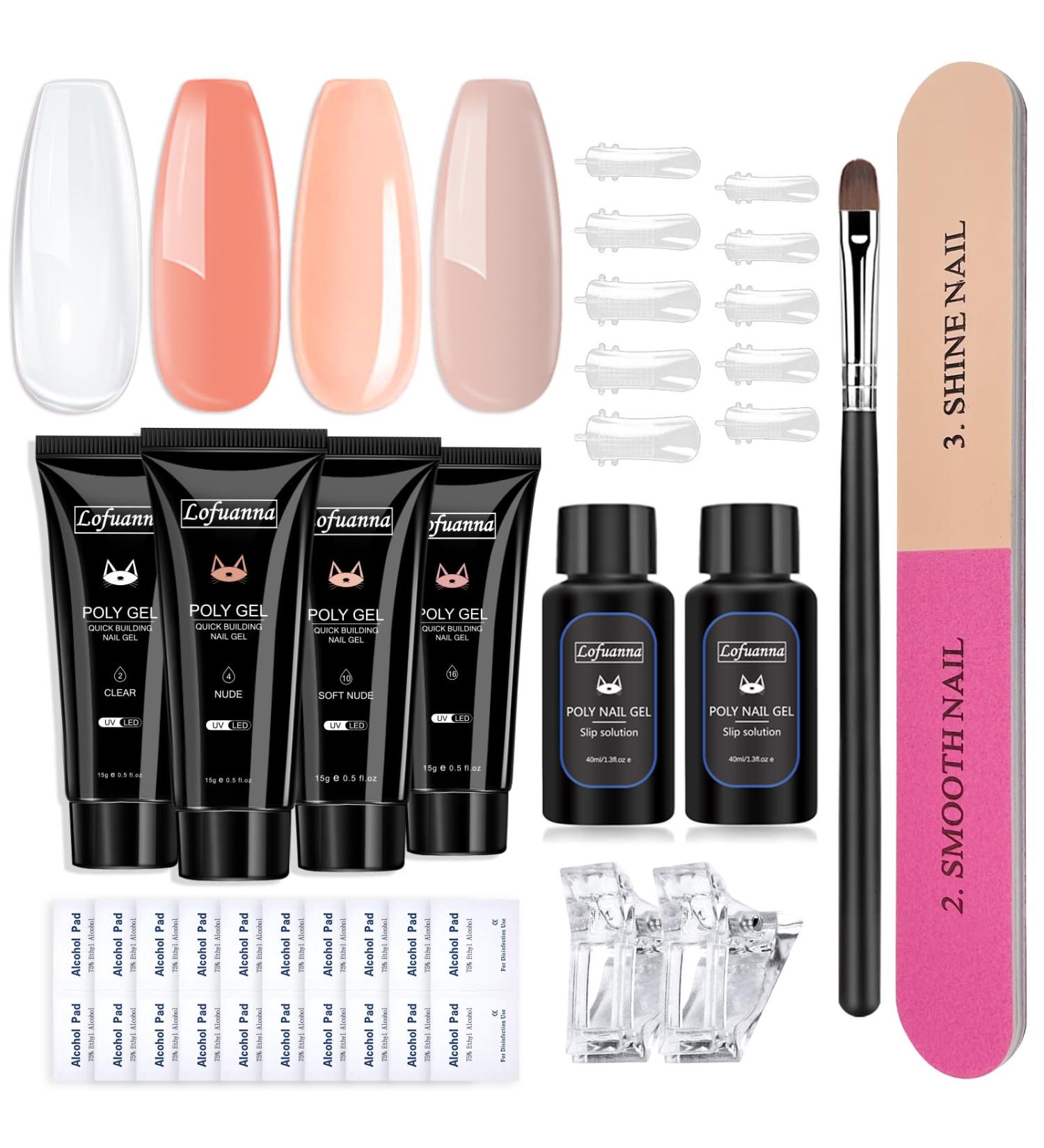 Lofuanna Poly Gel Nail Kit - Nude Set | 4 Colors Poly Extension Gel Starter Kit with Slip Solution | All-in-One Nail Strengthening Gel | DIY for Beginners - Buy Online on SooperMarket.com