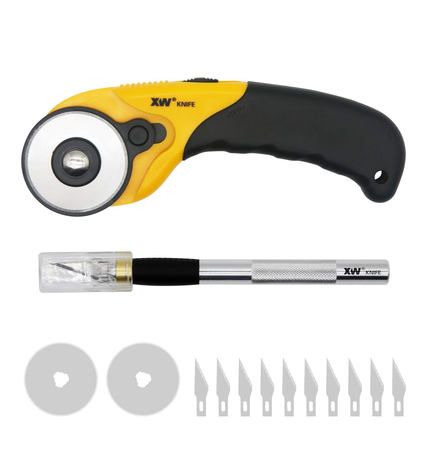 XW Hobby Knife Set - 45mm SKS-7 Rotary Cutter and Precision Knife for Art, Quilting, and Crafting with 12 Bonus Blades - Buy Online on SooperMarket.com
