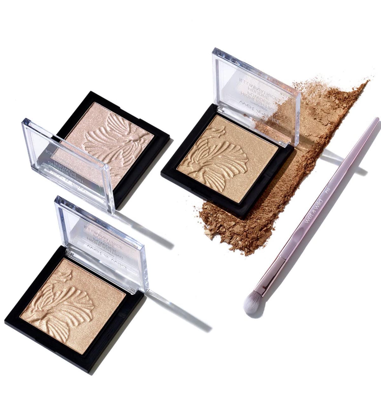 Wet n Wild Mega Glo Highlighter Makeup Powder Set - Blossom Glow, Golden Flower Crown, Precious Petals + Pro Line Tapered Blending Brush - Buy Online on SooperMarket.com