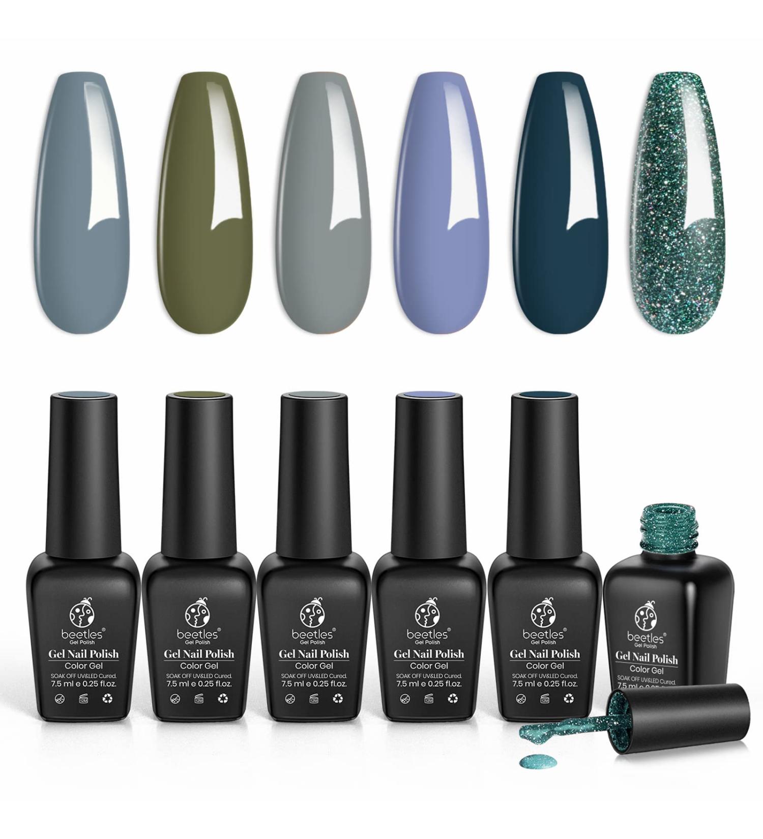 Beetles 6 Colors Gel Nail Polish Set - Snow Mountain Collection Grey Nude Blue Glitter Green Gel Polish Kit Soak Off Nail Uv Lamp Winter Gel Nail Kit Manicure Kit Salon Nail Art Design - Buy Online on SooperMarket.com