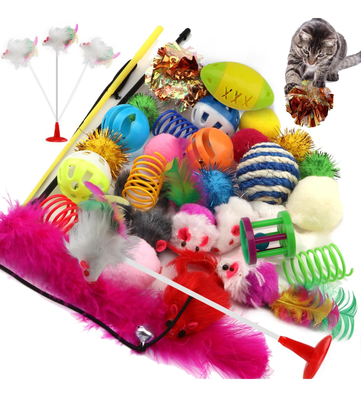 QUOZUO 32 Packs Cat Toys Variety Pack for Kitty Cat Balls with Bells Cat Feather Toy Cat mouse Toys Cat Crinkle Balls Catnip Toys for Indoor Cats Kittens Kitten Toys Assortments - Buy Online on SooperMarket.com