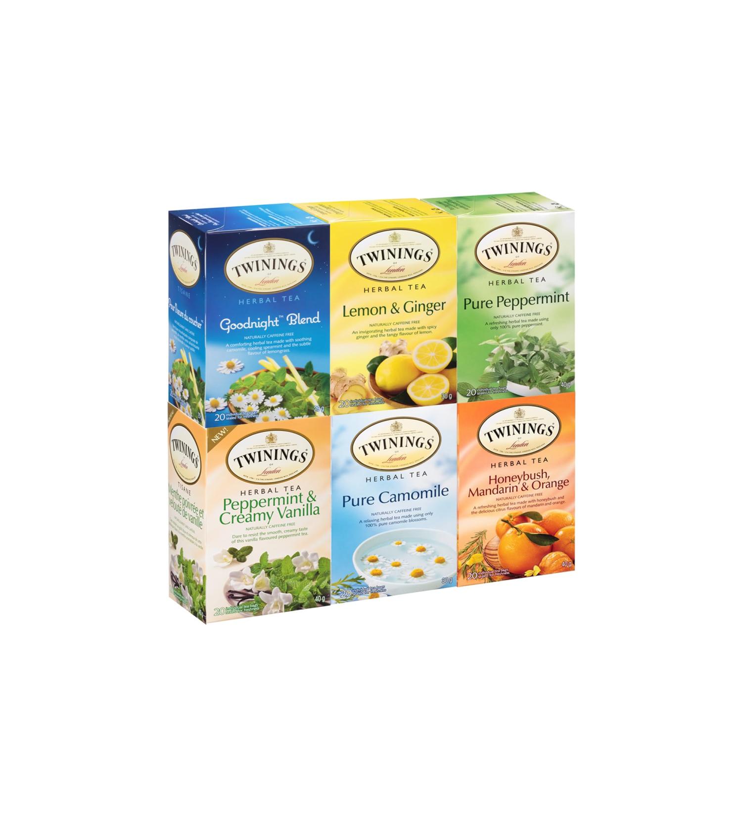 Twinings Herbal Tea Variety Pack Individually Wrapped Tea Bags | Naturally Caffeine-Free | 20 Count (Pack of 12) Two 20 Count Boxes of Each Calming Herbal Tea Flavor | Enjoy Hot or Iced Herbal Tea Variety Pack 20 Count (Pack of 12)