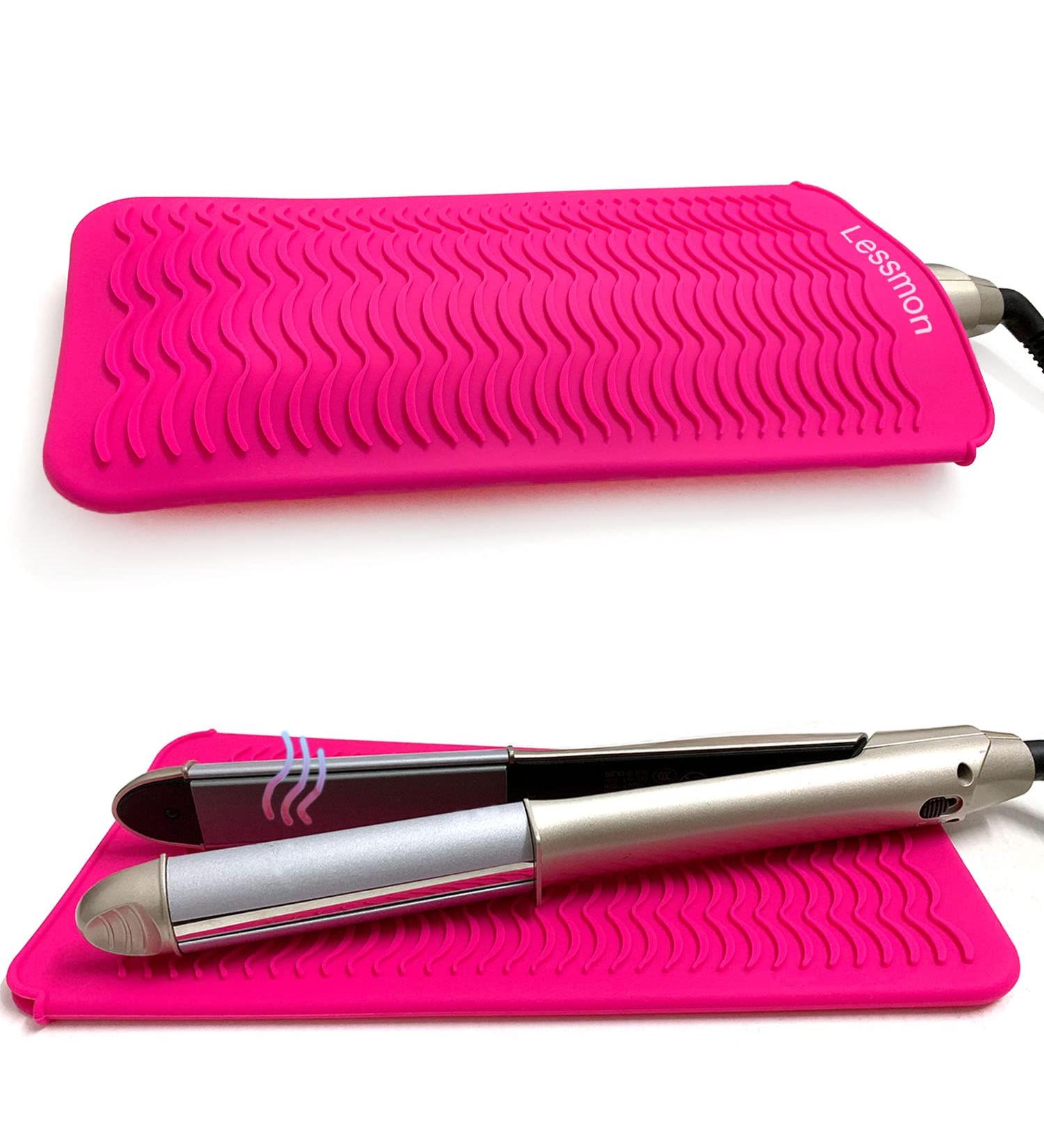 Heat-Resistant Silicone Mat Bag for Hot Hair Tools | Curly Bars & Straighteners | Pink 28.5cm x 14cm - Buy Online on SooperMarket.com