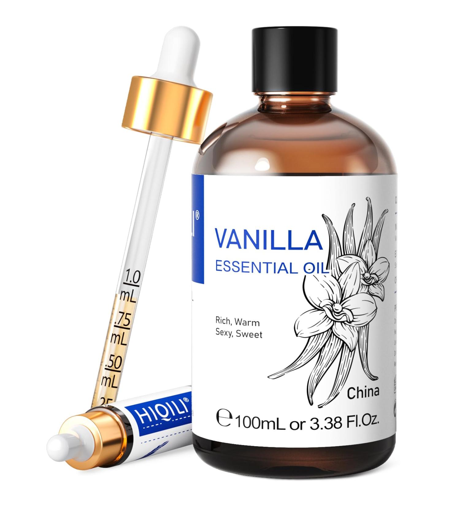 HIQILI 100ML Vanilla Essential Oil 100% Pure Natural Vanilla Oil with Glass Dropper Strong Fragrance for Body Lotion-3.38 Fl Oz Vanilla 100 ml (Pack of 1) - Buy Online on SooperMarket.com