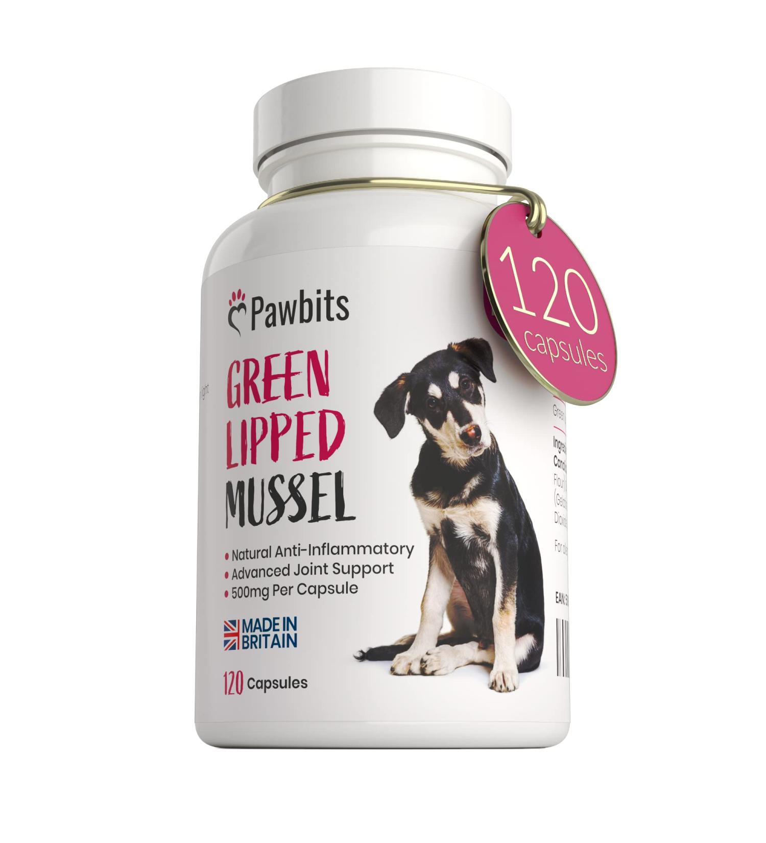 Pawbits 120 Green Lipped Mussel 500mg Hip & Joint Support Capsules for Dogs | Premium New Zealand Mussel Natural Dog Supplements | UK Made - Buy Online on SooperMarket.com