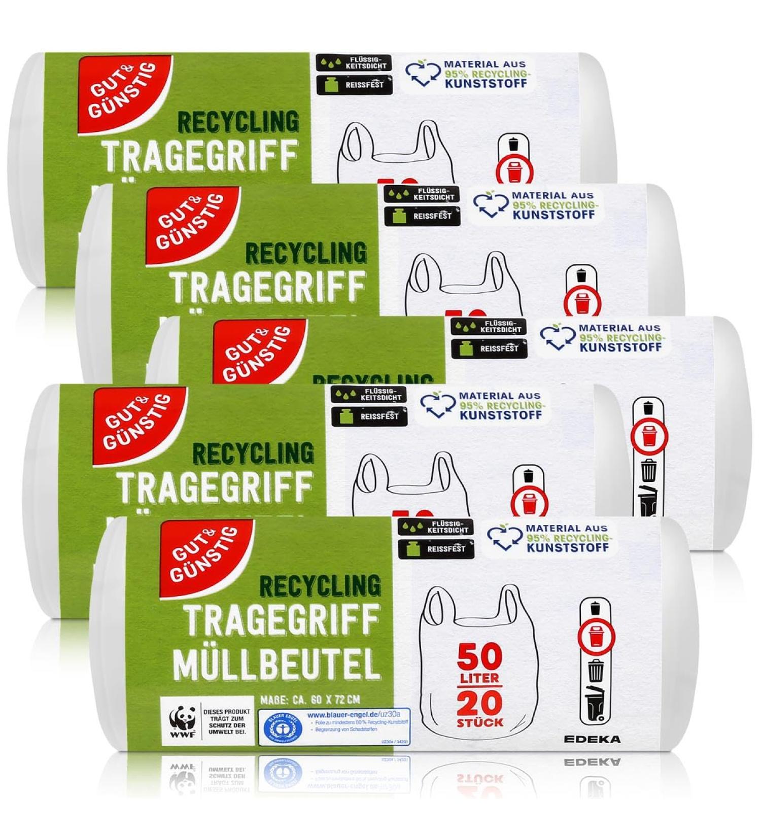 100 Tearproof 50L Garbage Bags with Handle | Liquid-Tight Recyclable | 5 Rolls of 20 Pieces - International Shipping - Buy Online on SooperMarket.com