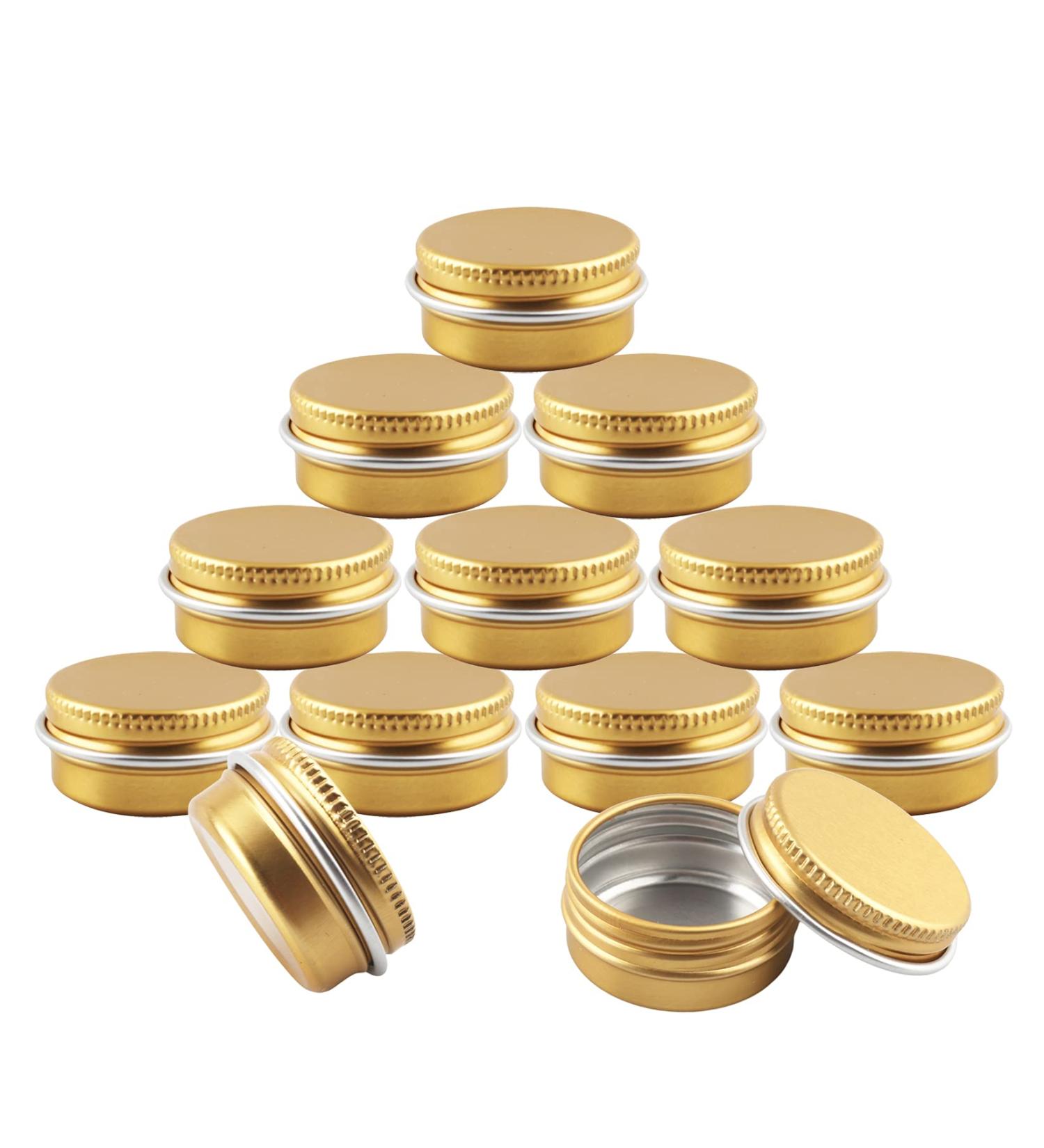 Buy 24-Pack 10ml Gold Empty Aluminum Jars with Screw Caps | Ideal for Cosmetics & DIY | Aluminum Cosmetic Cans with Stickers - Buy Online on SooperMarket.com