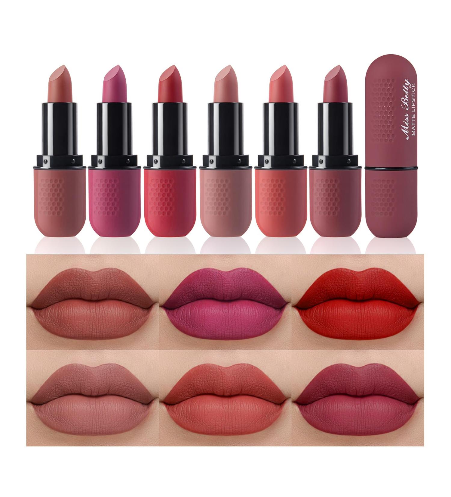 6 Colors Matte Lipstick Set Smooth Nude Lip Stick Long Lasting & Waterproof Non-Stick Cup Nude Color Lip Makeup Gift Set for Girls and Women (02)