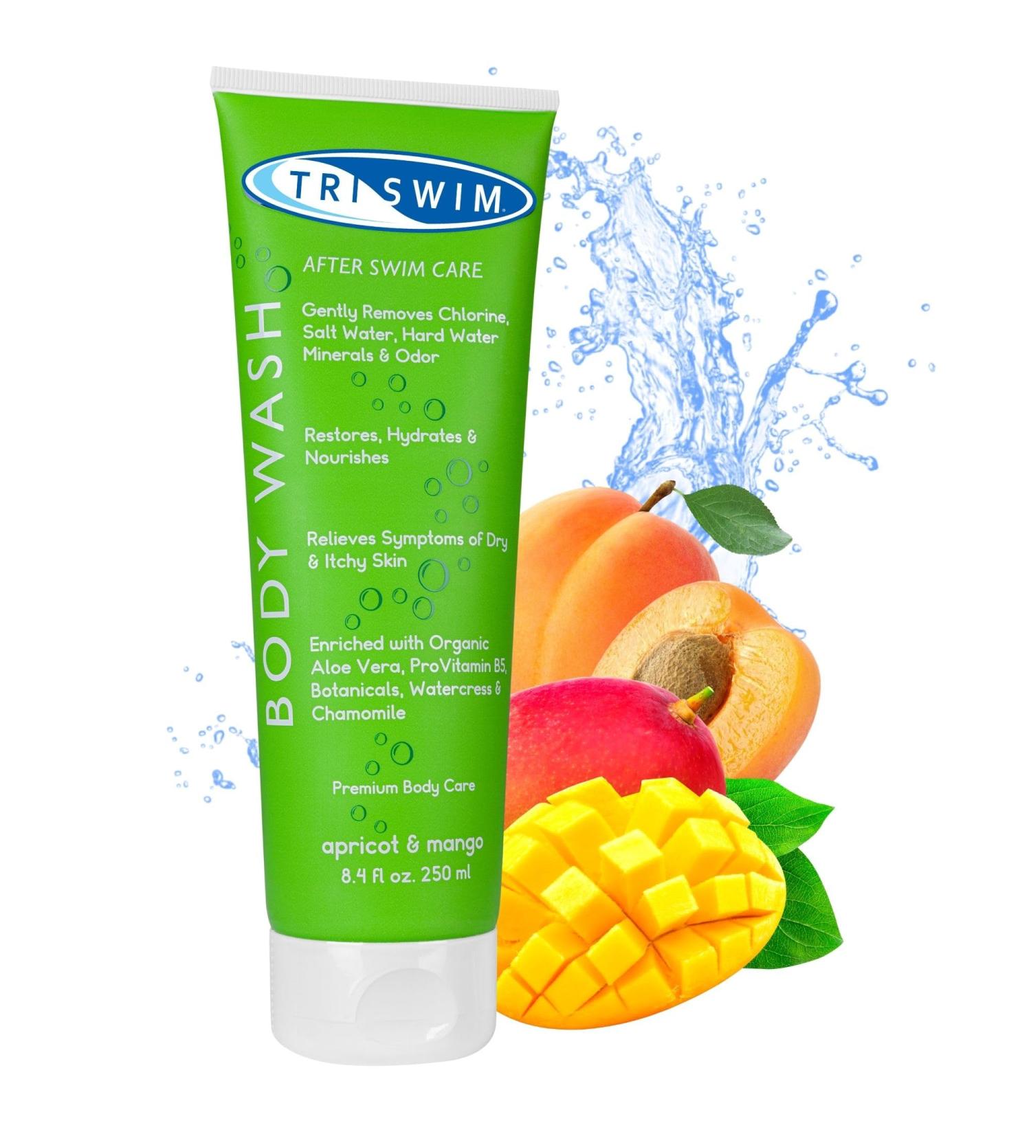 TRISWIM Chlorine Removal Body Wash | After Swim Care | Moisturising Anti-Chlorine Vegan Shower Gel For Swimmers | Apricot & Mango (250ml) - Buy Online on SooperMarket.com