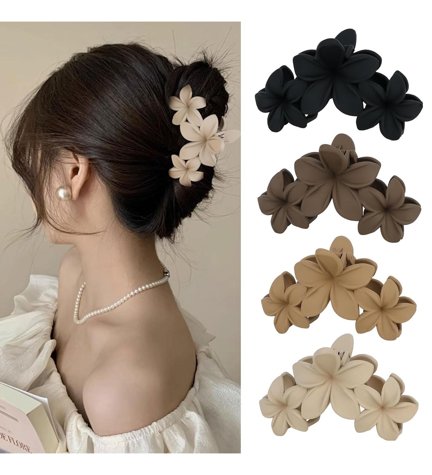 4pcs Flower Hair Clips for Women | Matte Hawaiian Hair Accessories - Strong Hold Claw Clips - Buy Online on SooperMarket.com