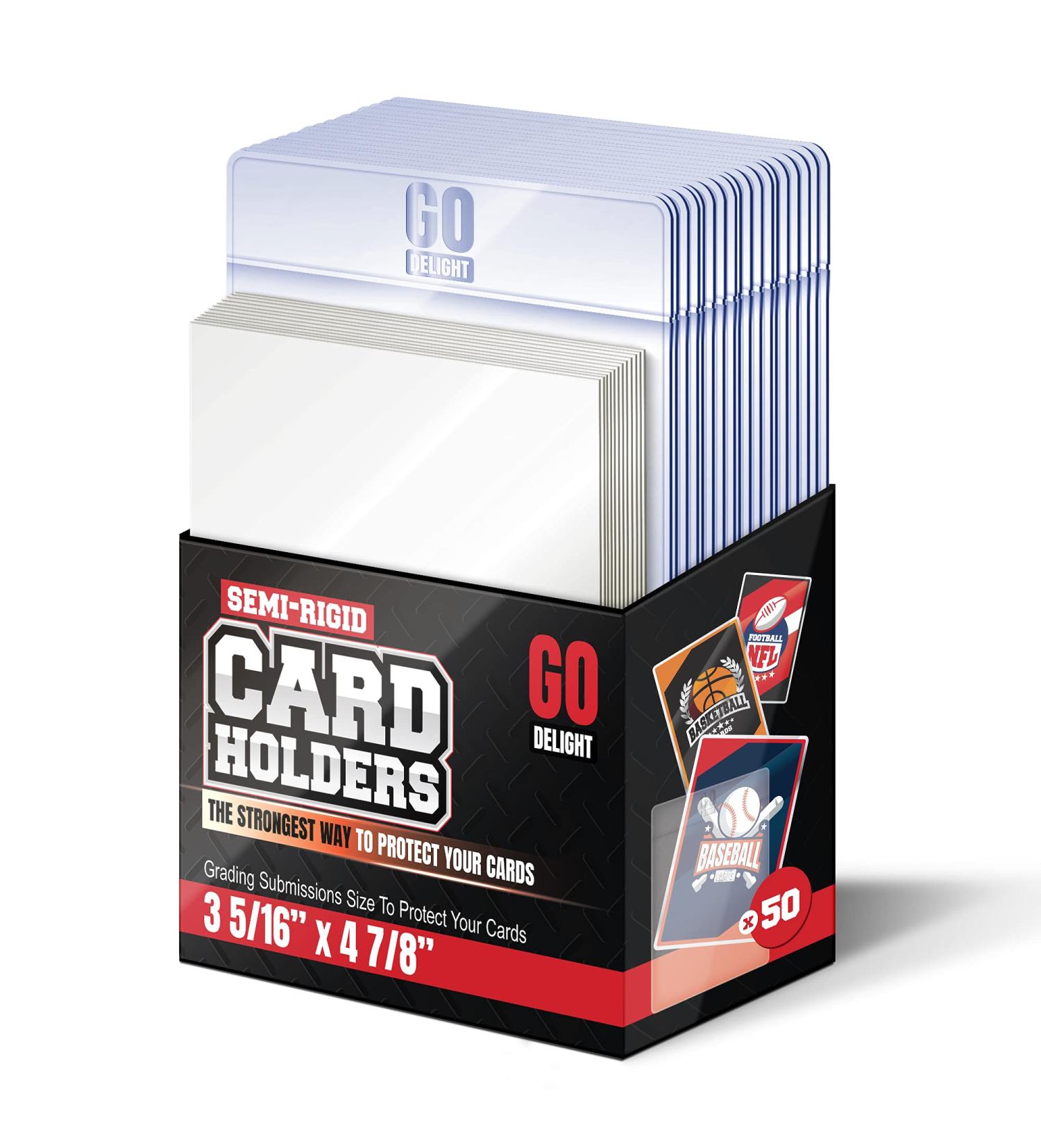 Semi Rigid Card Holders with 50 Penny Sleeves - Baseball Card Protectors 3-5/16 x 4-7/8 - 50 Pack Trading Card Sleeves - Buy Online on SooperMarket.com