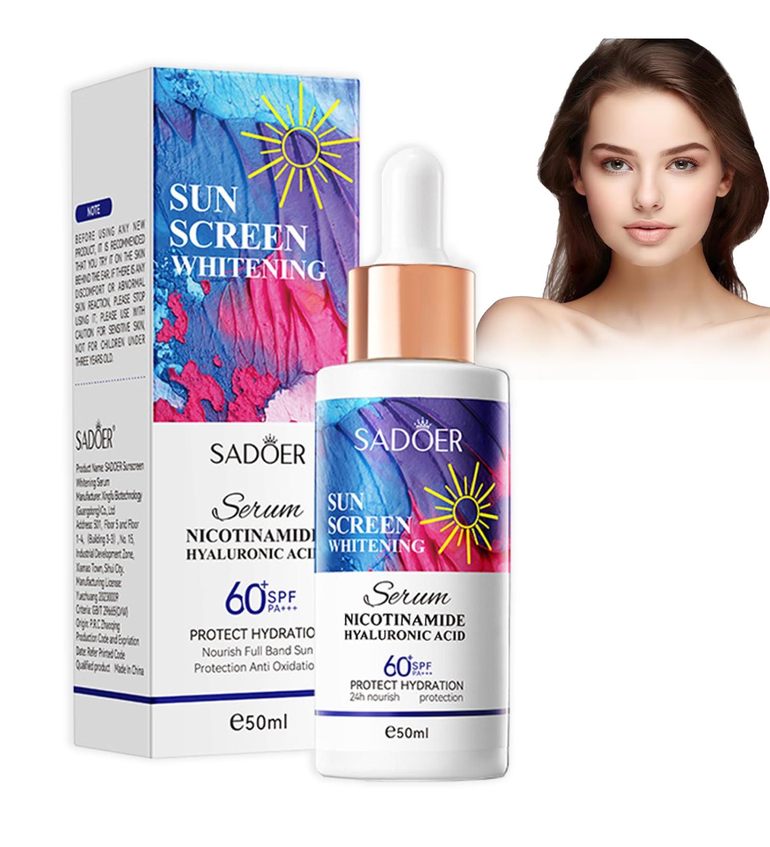 Face Serum SPF 60+ | Invisible Daily Sunscreen with Hyaluronic Acid & Niacinamide | Lightweight 24h Moisturizing Protection for Women - Buy Online on SooperMarket.com