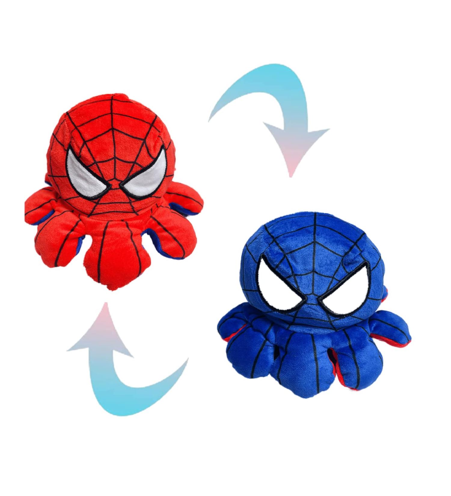 XEANCO Octopus Plushie Reversible Spiderman toys Octopus Plush Soft Stuffed Octopus Plush for Girls Boys Kids Friends Emotion Octopus Perfect for Playing & Expressing Mood (Spiderman Plush) Red Blue