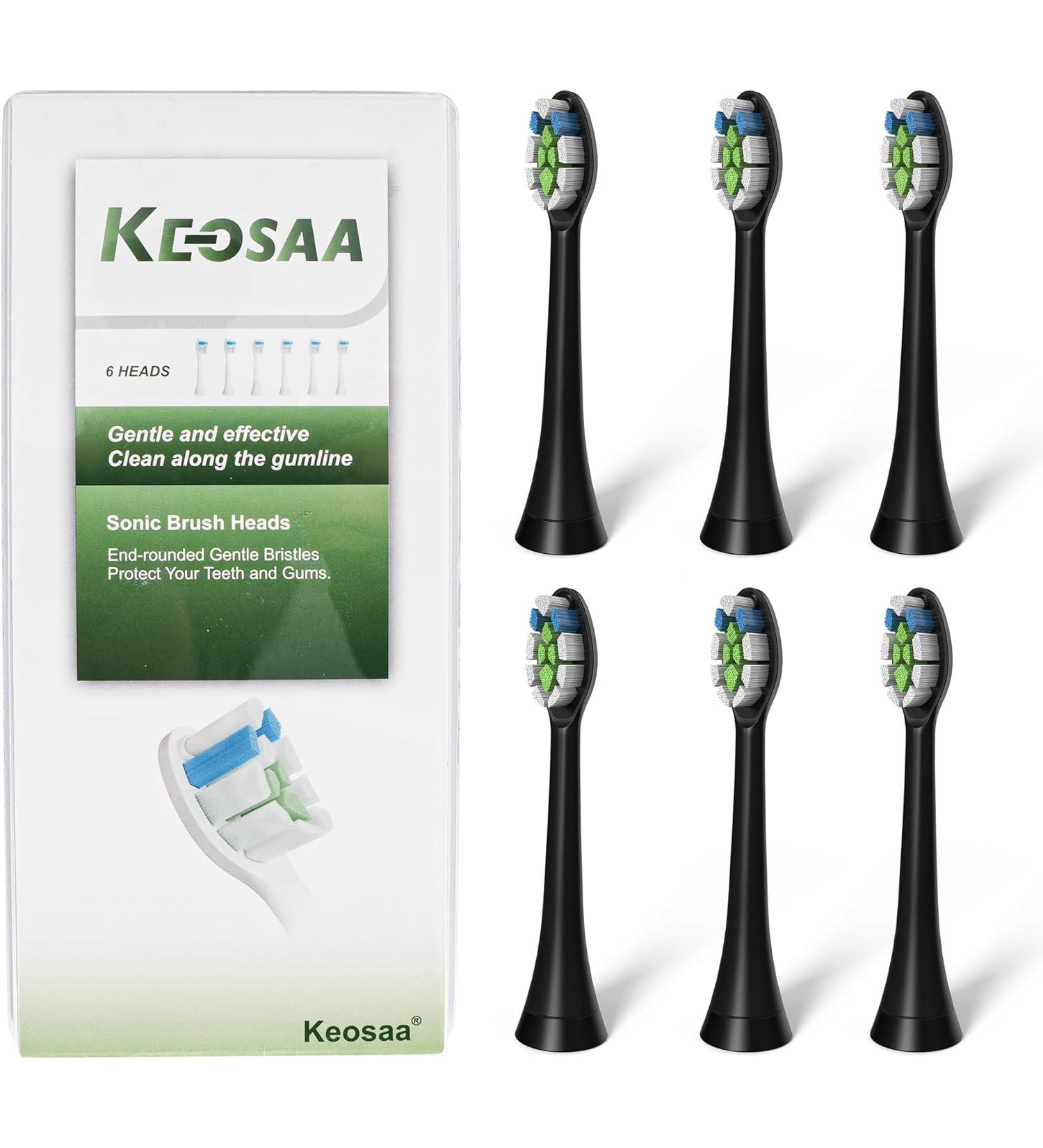 Keosaa Replacement Toothbrush Heads Compatible with Philips Sonicare Electric Toothbrush - Pack of 6 - Black - Buy Online on SooperMarket.com