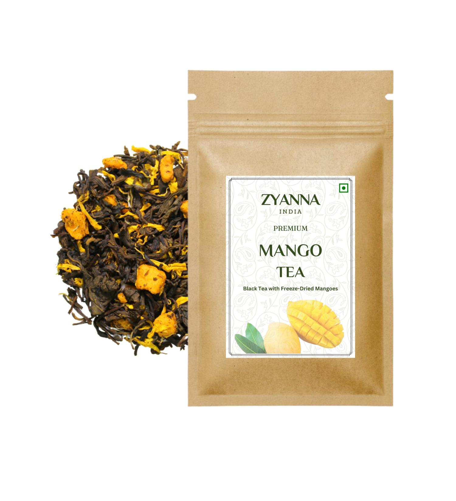 Zyanna Mango Green Tea 100g/3.53oz - 50 Cups Premium Loose Leaf Decaf Herbal Tea Dried Mango Natural Ingredients Eco-Friendly Packing Whole Leaf Brew Hot or Iced - Buy Online on SooperMarket.com